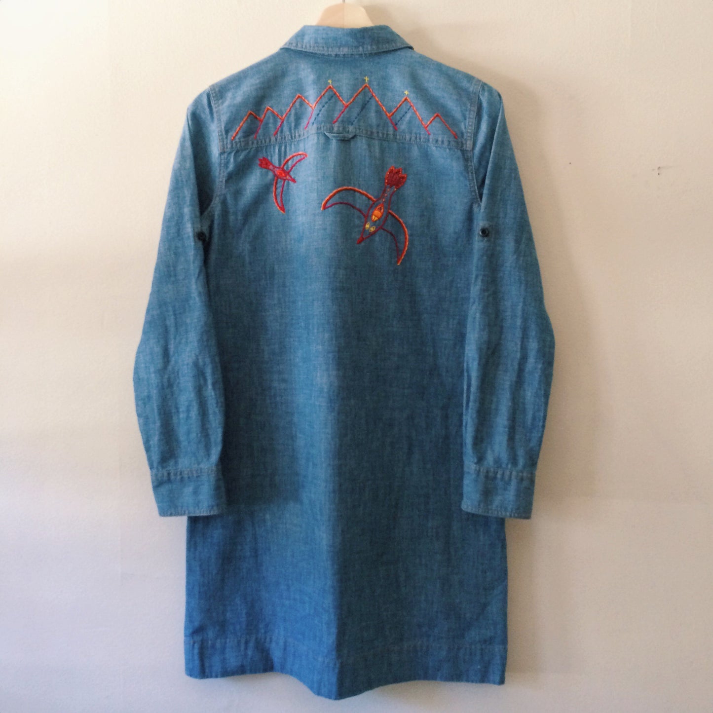 Dreams of Flying Hand Embroidered Denim Tunic.  Size Small. One of a Kind and Ready to Ship