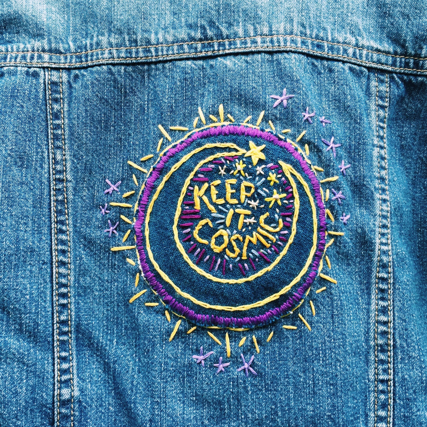 Keep It Cosmic Hand-Embroidered Denim Baby Jacket SALE