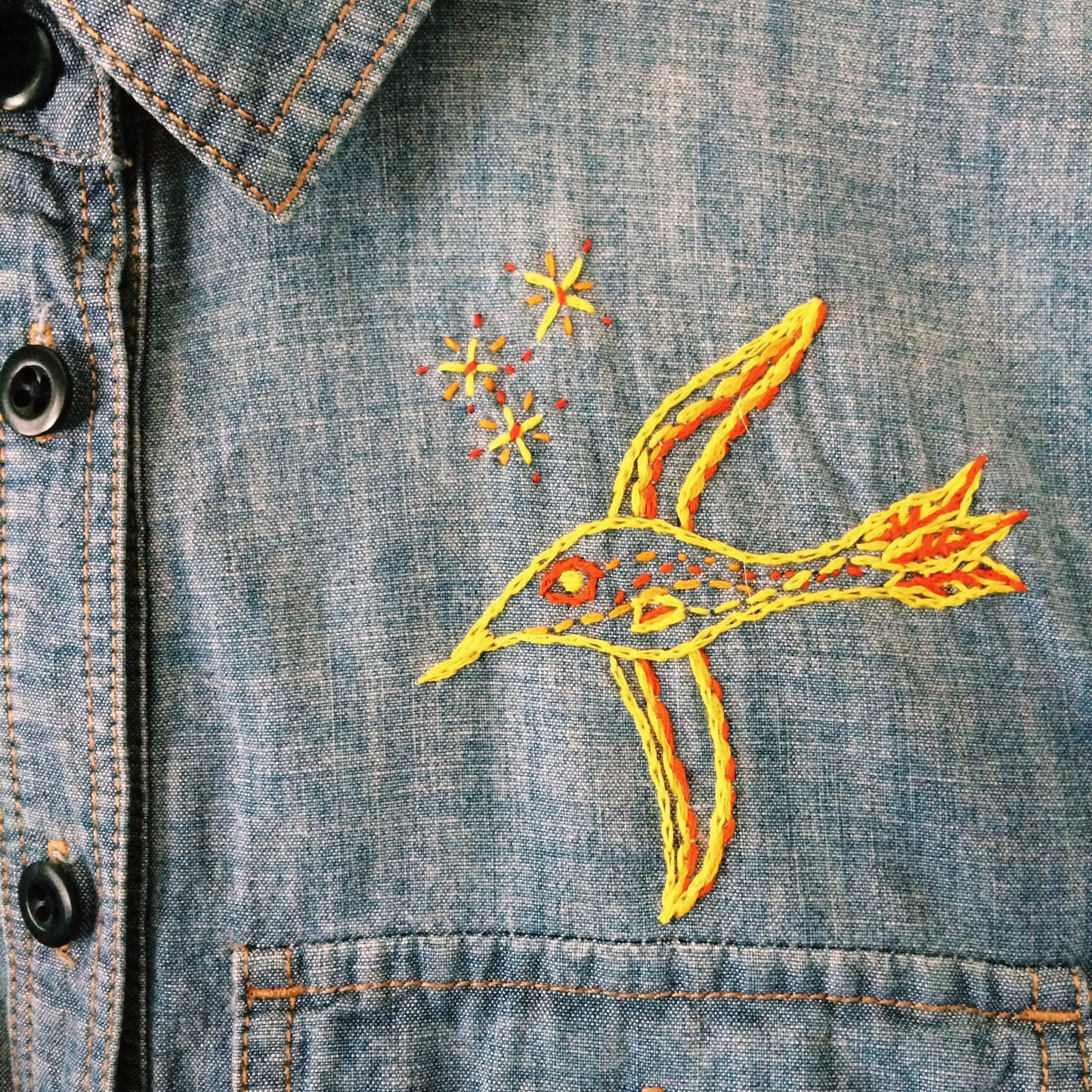 Nightbird Hand-Embroidered Denim Shirt