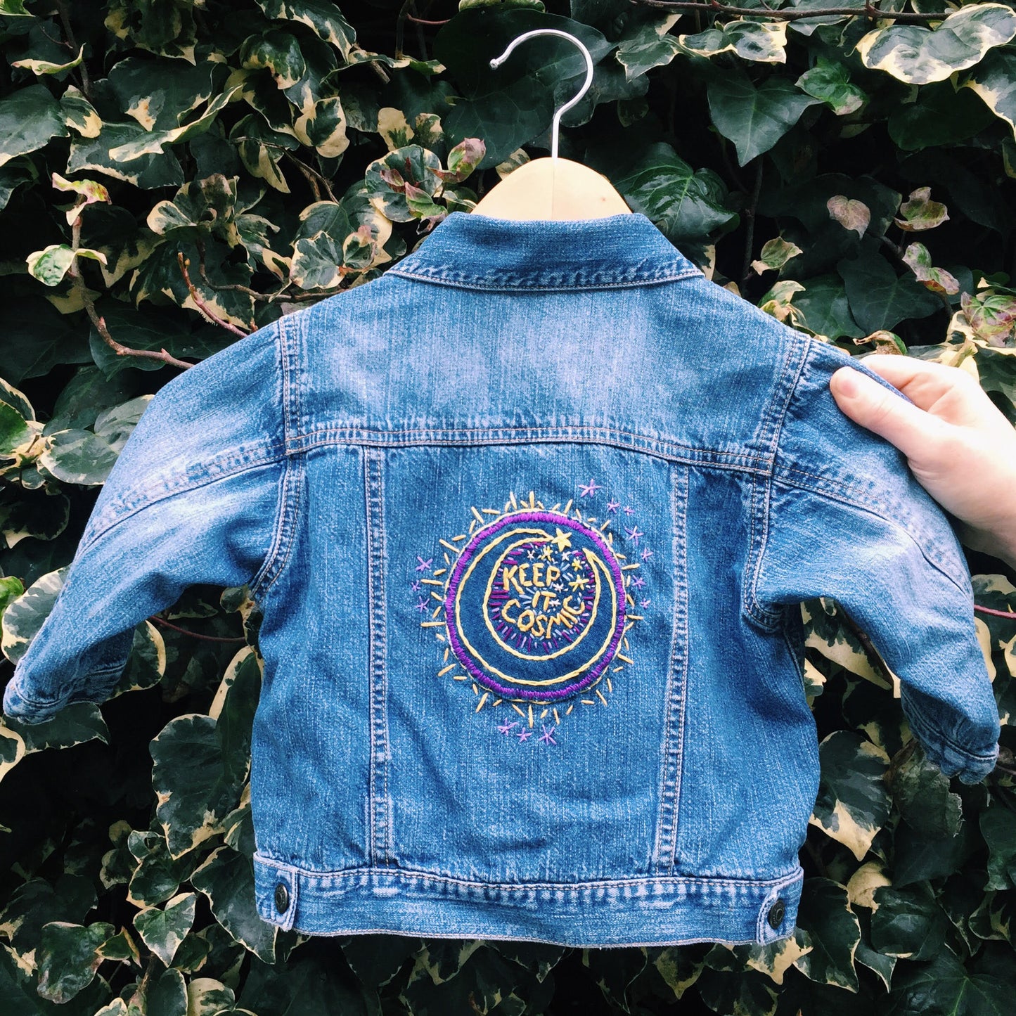 Keep It Cosmic Hand-Embroidered Denim Baby Jacket SALE