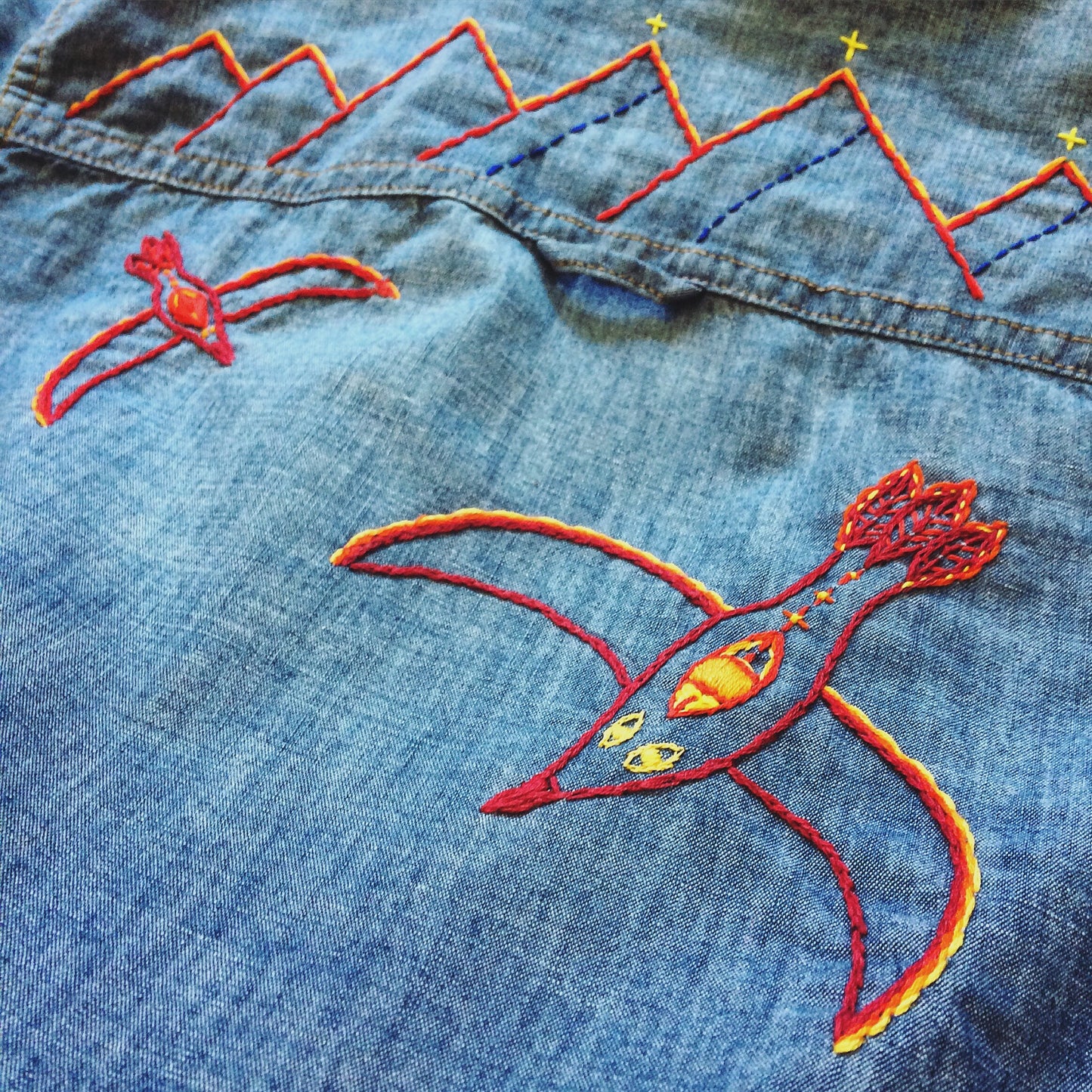 Nightbird Hand-Embroidered Denim Shirt