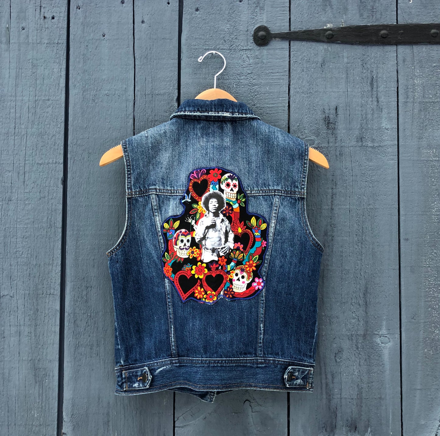 Jimi Hendrix Applique Denim Vest. Size Small. One of a Kind. Free Shipping