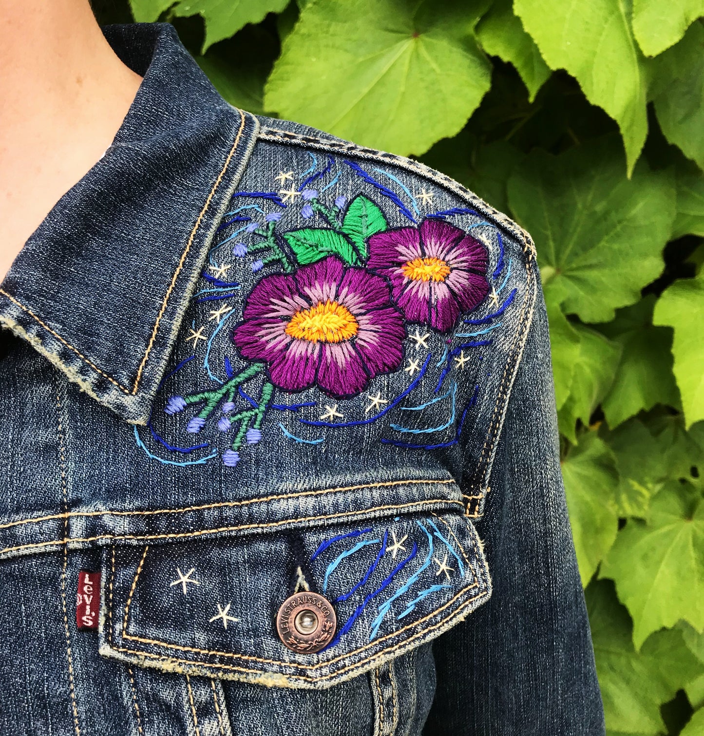 Embroidered Levi's Art Jacket. Cosmic Canopy.