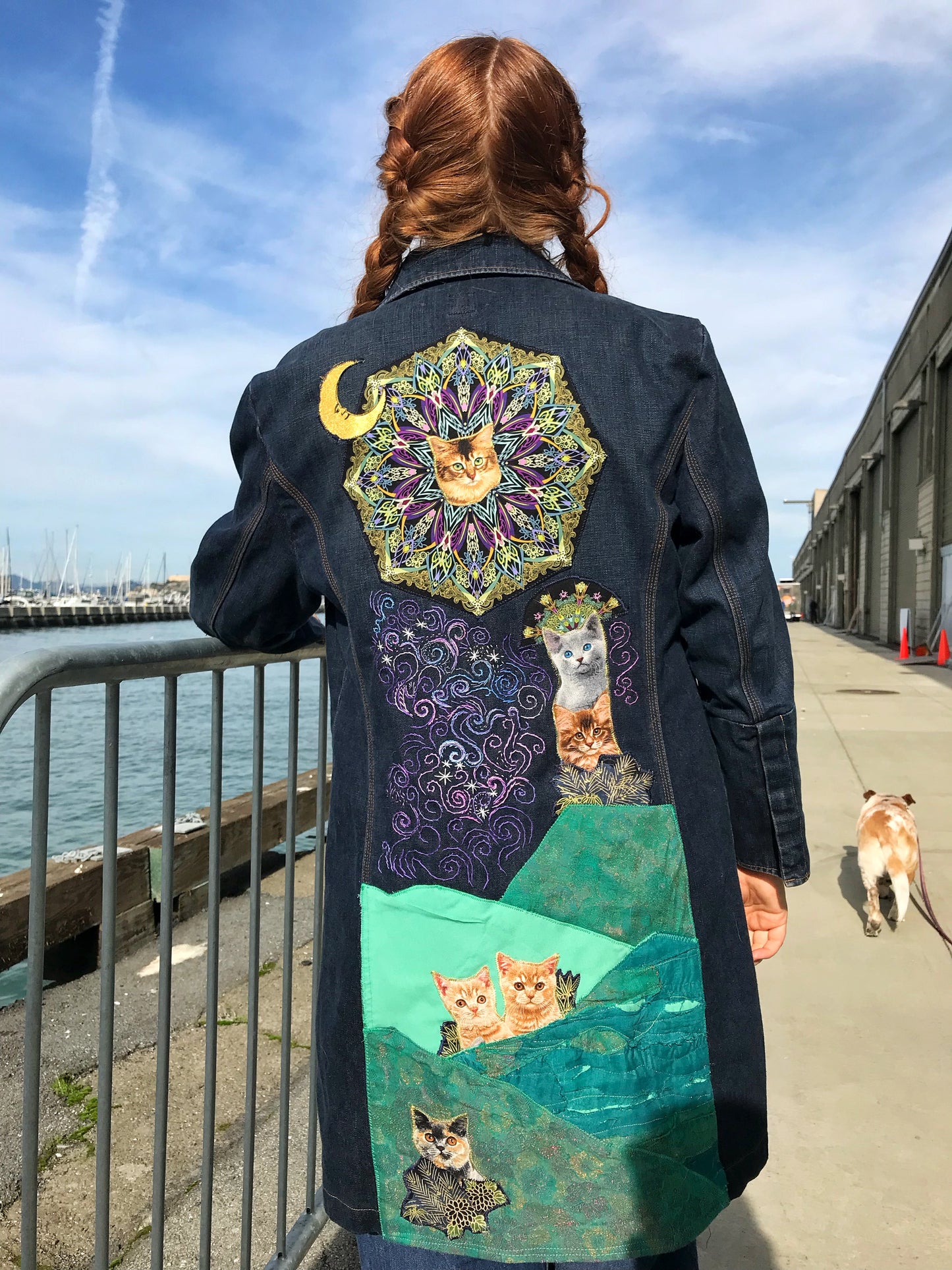 Custom Cosmic Cat Storybook Denim Coat. Made to Order