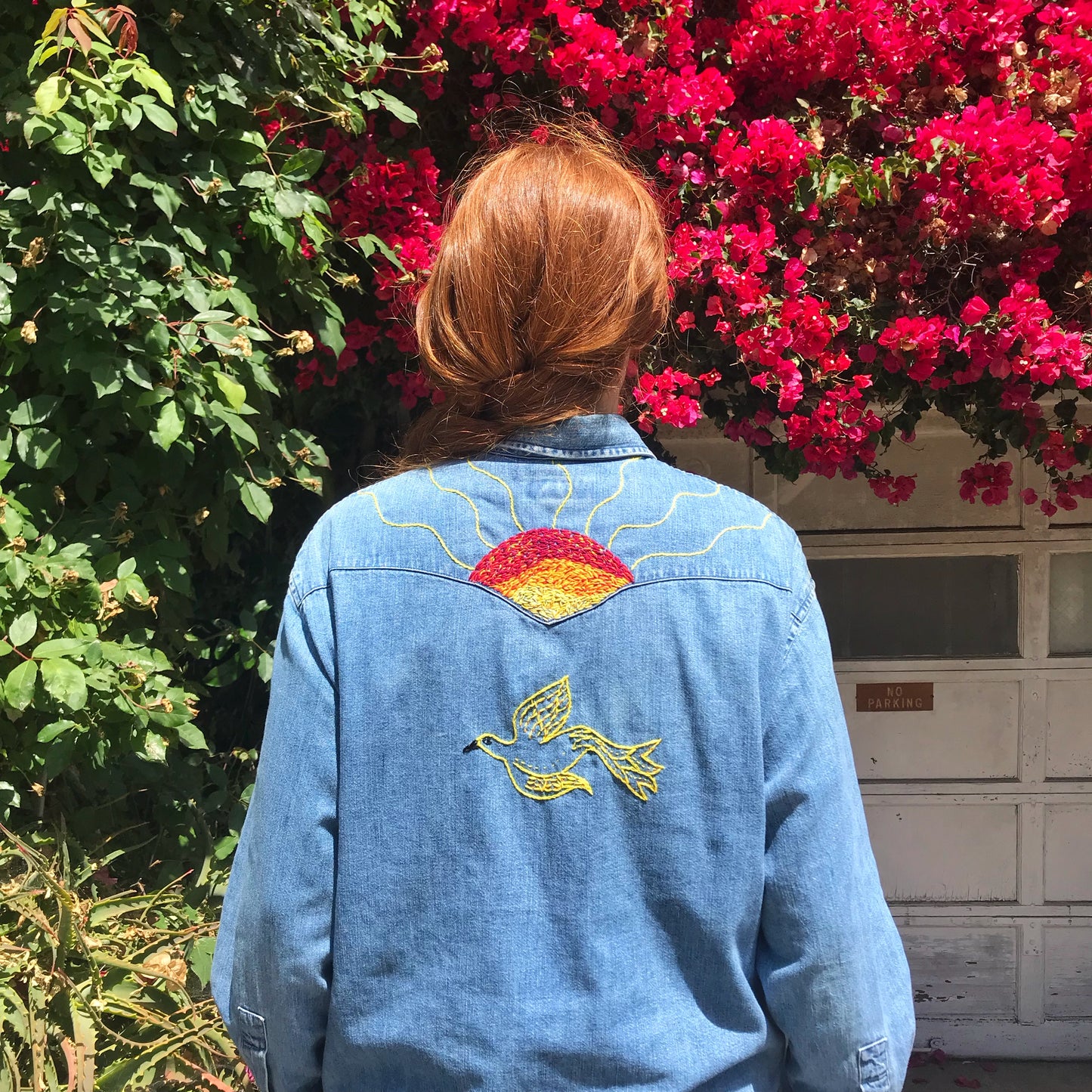Sunrise Flight Hand Embroidered Vintage Denim Shirt