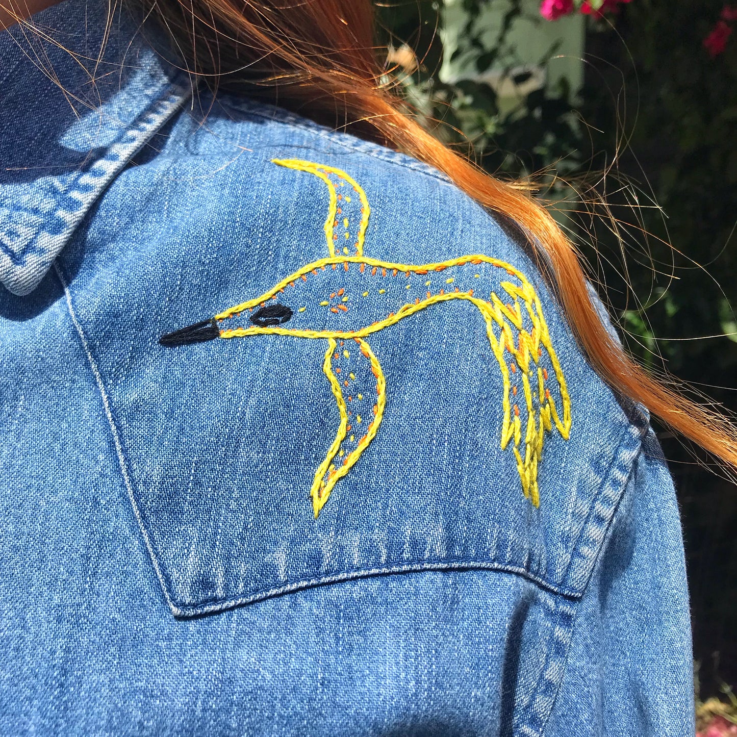 Sunrise Flight Hand Embroidered Vintage Denim Shirt