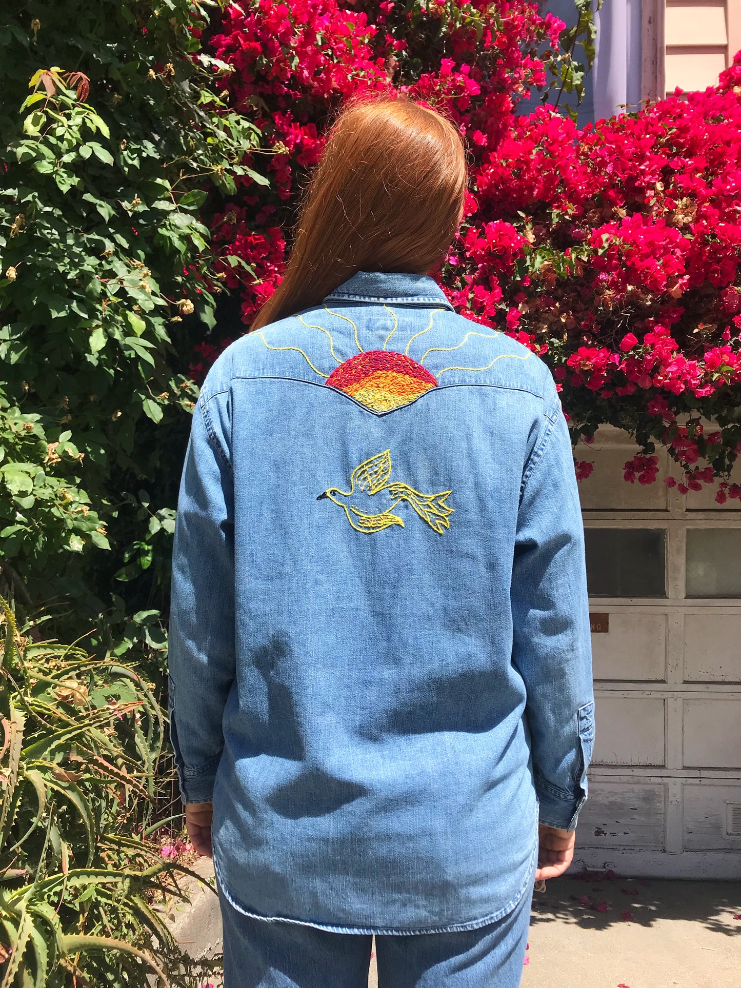 Sunrise Flight Hand Embroidered Vintage Denim Shirt