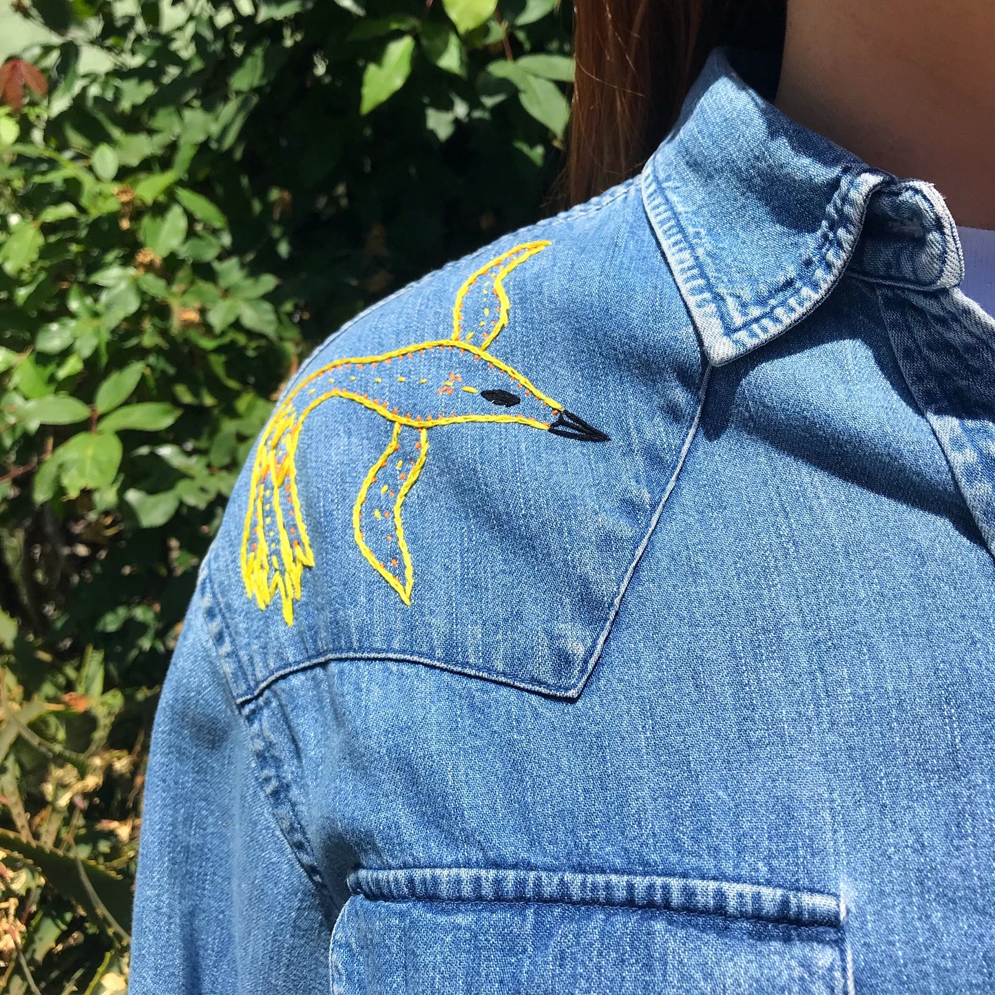 Sunrise Flight Hand Embroidered Vintage Denim Shirt