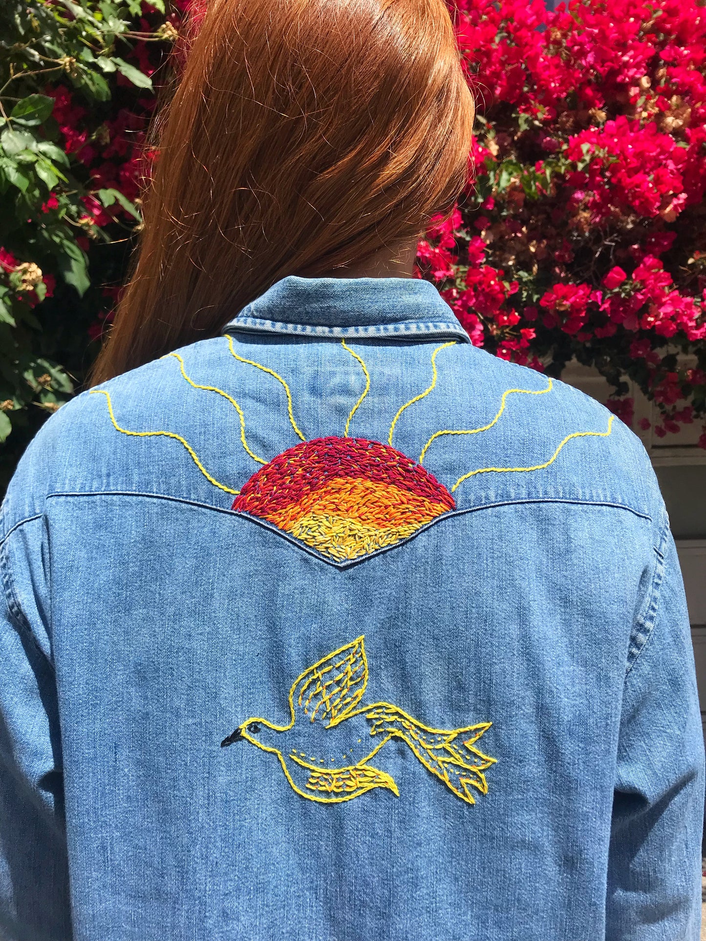 Sunrise Flight Hand Embroidered Vintage Denim Shirt