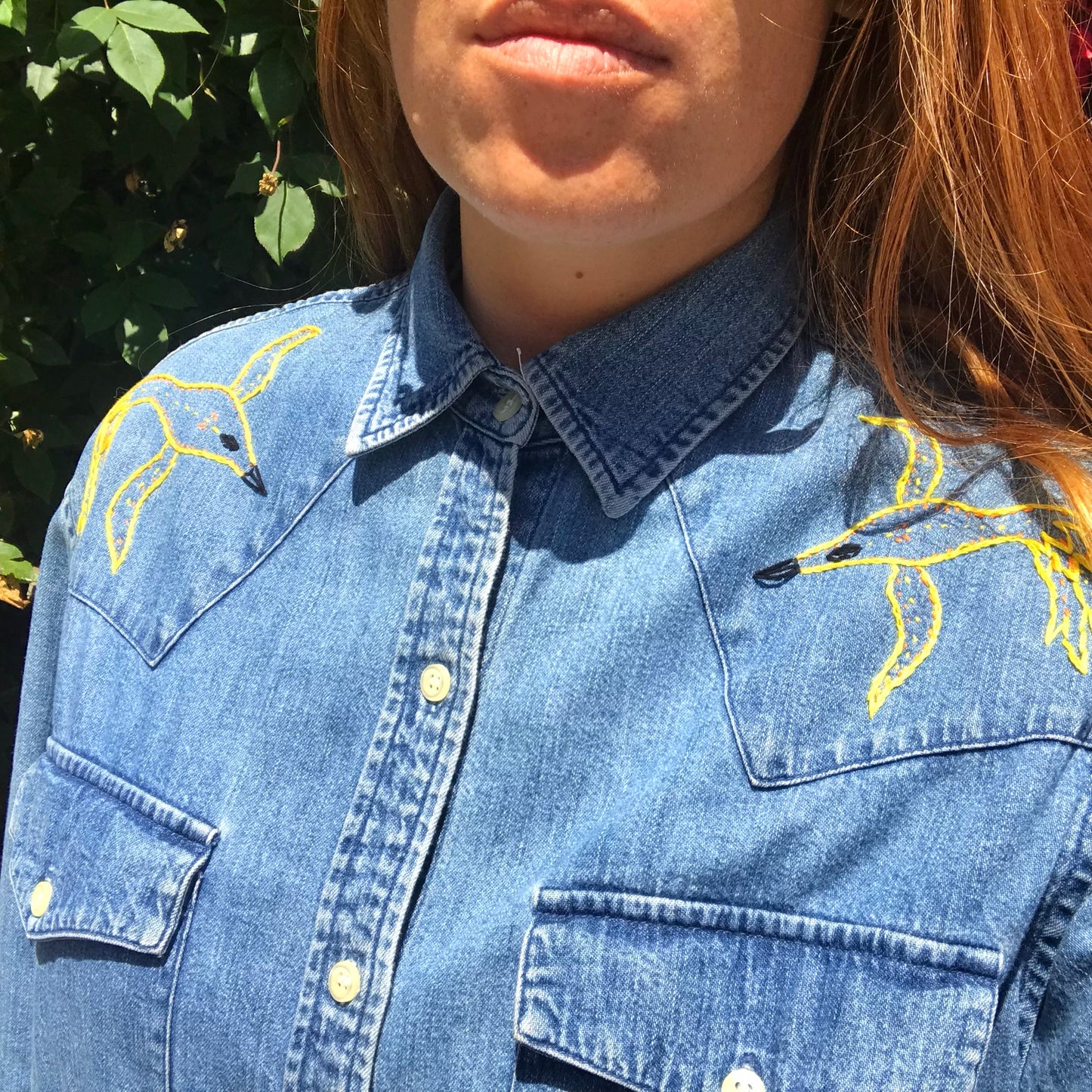 Sunrise Flight Hand Embroidered Vintage Denim Shirt