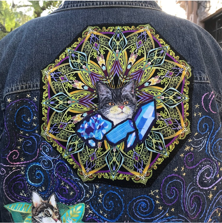 Custom Cosmic Cat Storybook Denim Coat. Made to Order