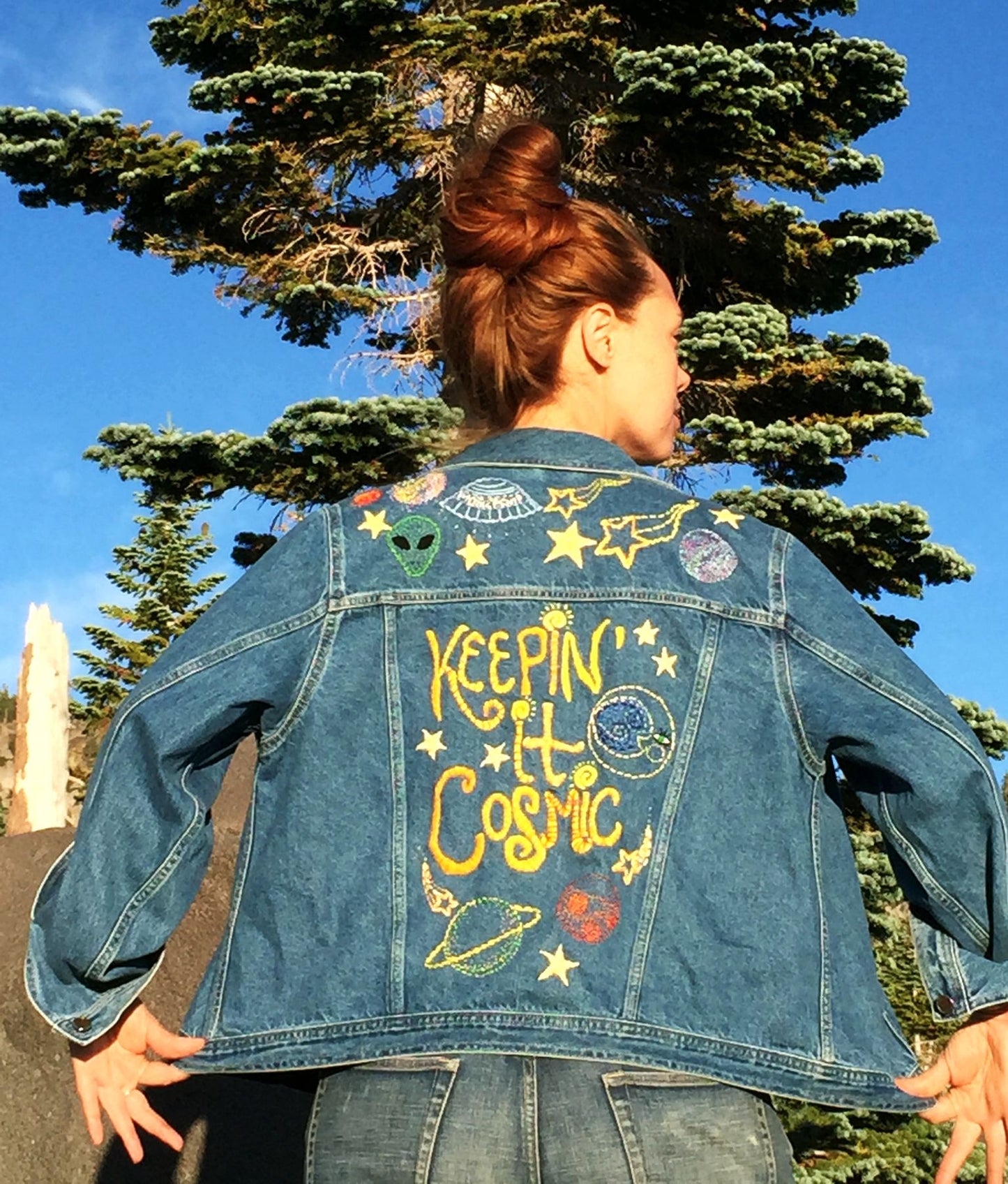 Keepin' It Cosmic Hand-Embroidered Denim Jacket