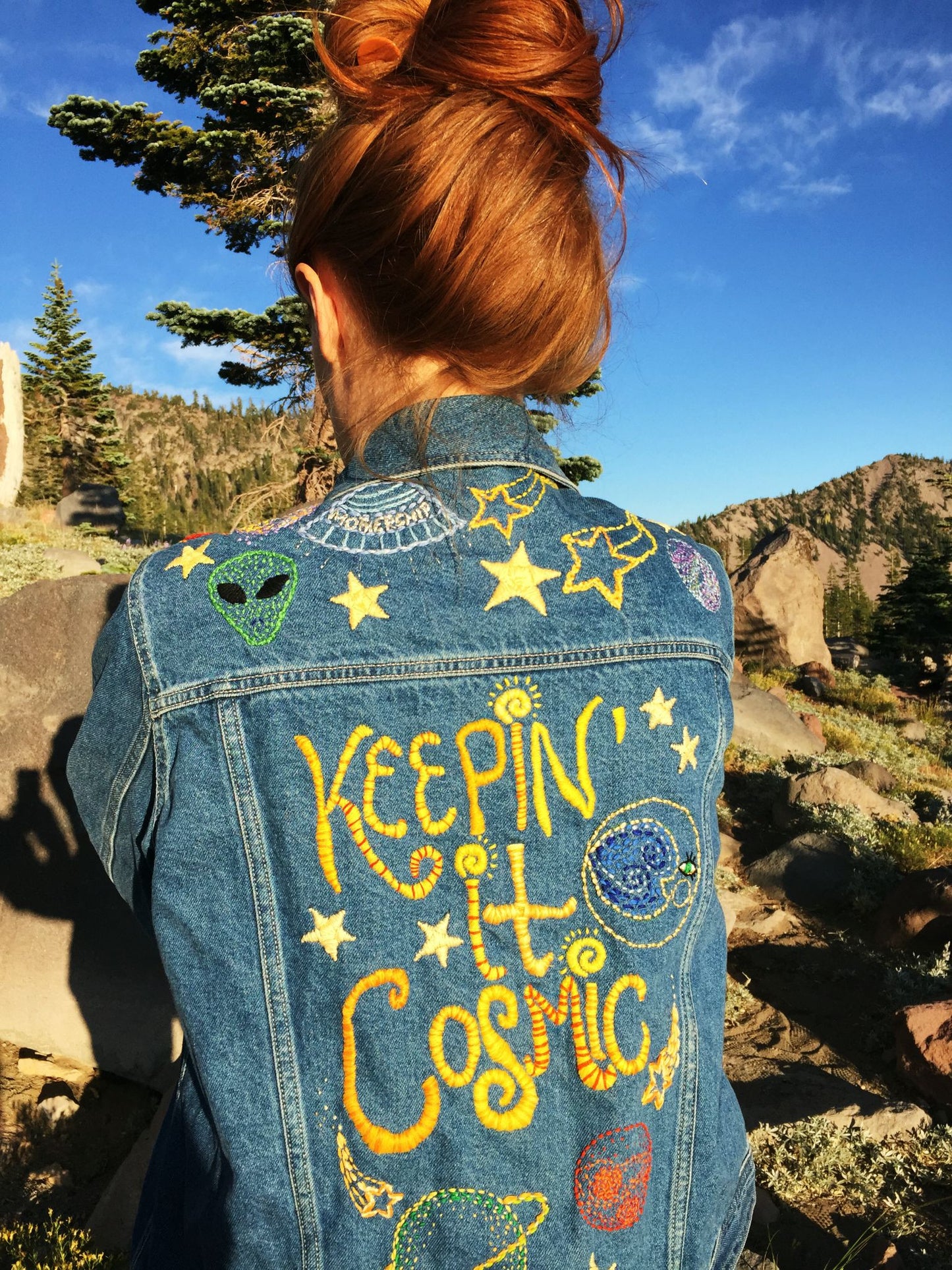 Keepin' It Cosmic Hand-Embroidered Denim Jacket