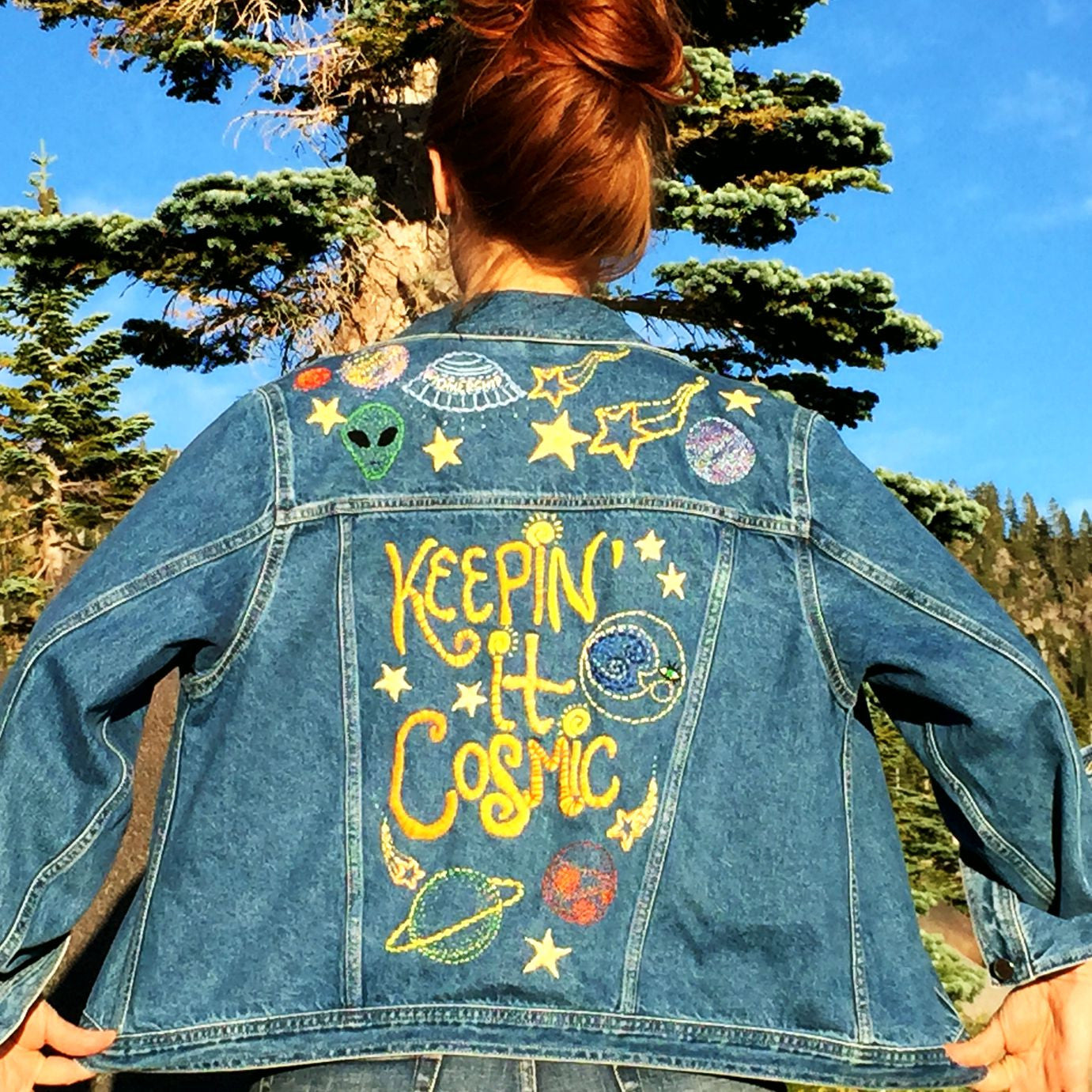 Keepin' It Cosmic Hand-Embroidered Denim Jacket