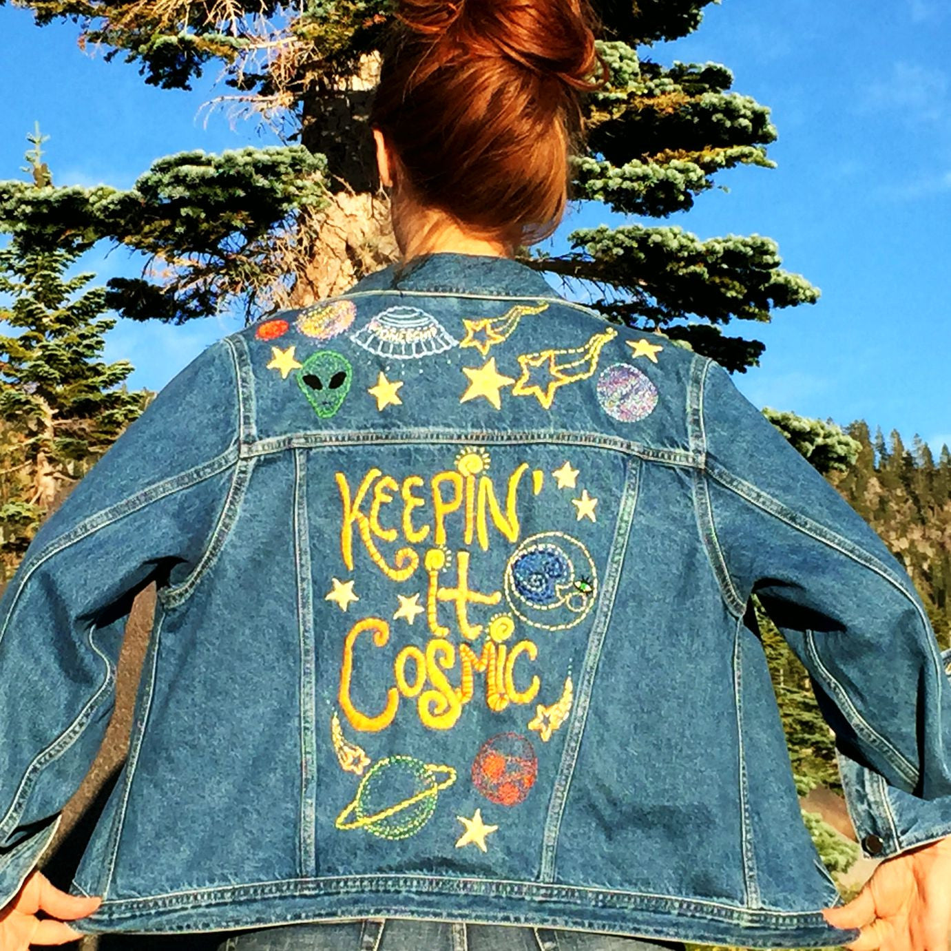 Keepin' It Cosmic Hand-Embroidered Denim Jacket
