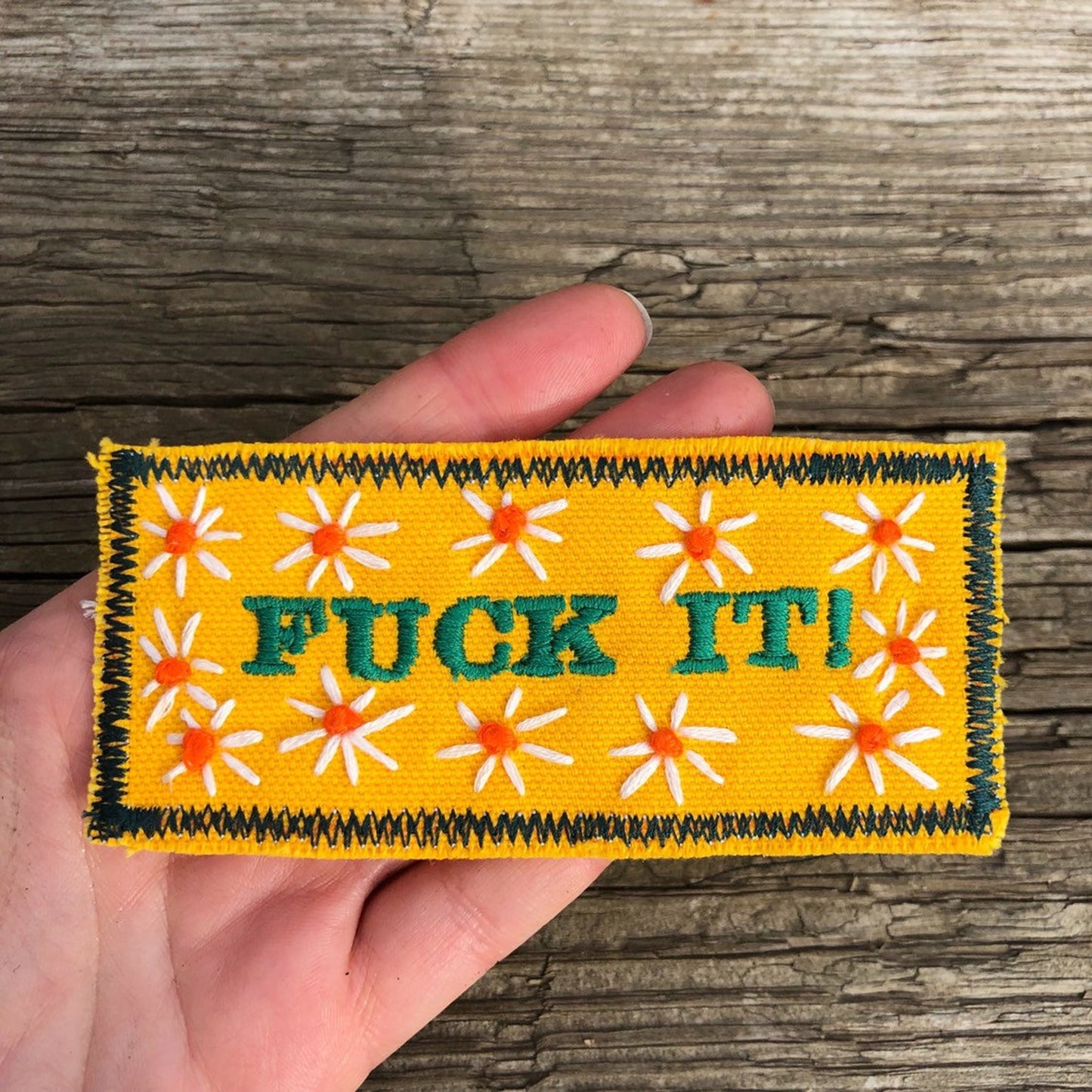 Uber Zen Mantra Badge. Hand Embroidered Canvas Patch