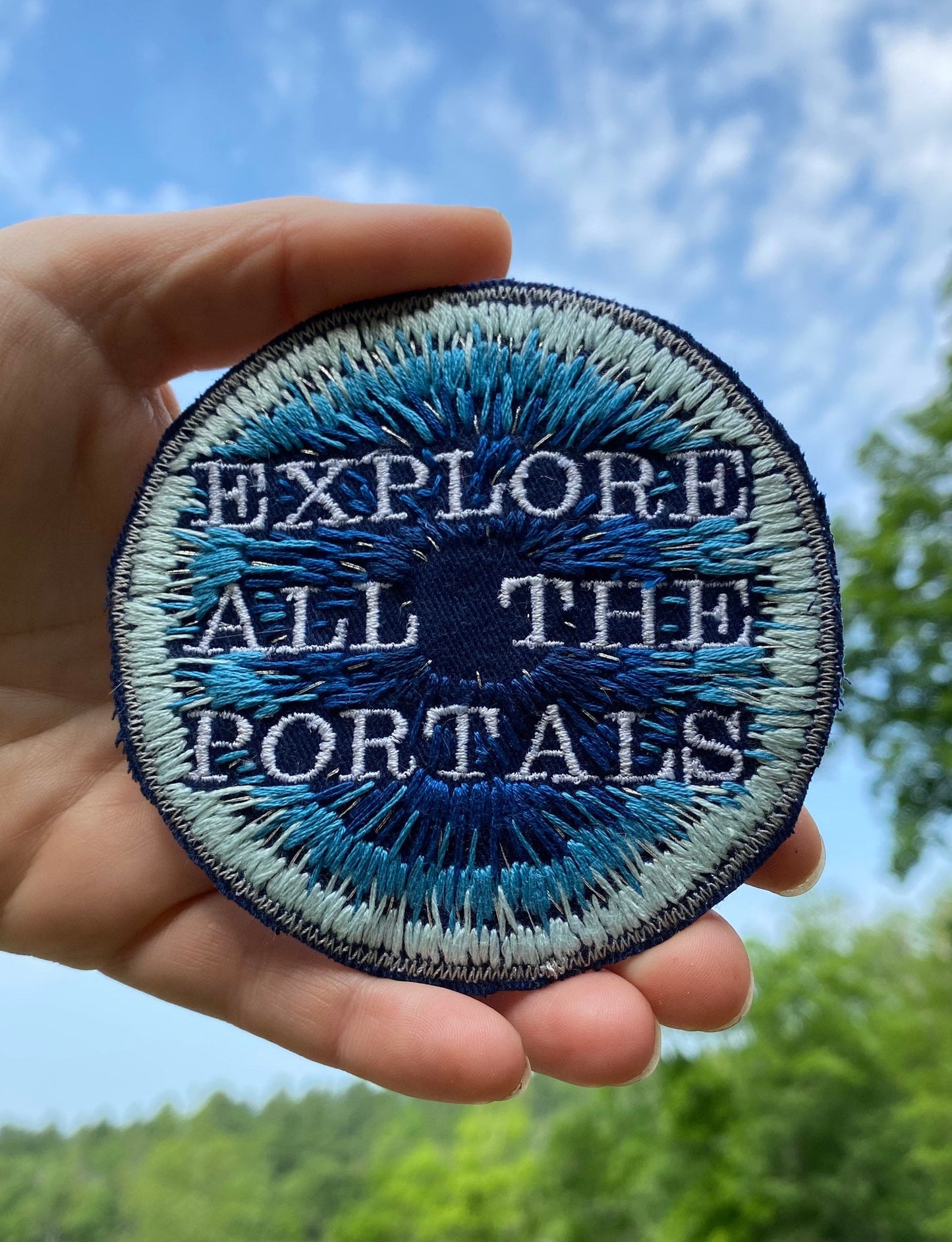 Explore All The Portals. Handmade Embroidered Canvas Patch