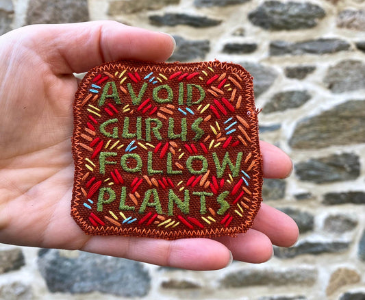 Avoid Gurus. Terence McKenna Quote. Handmade Canvas Patch. Hand Dyed And Embroidered