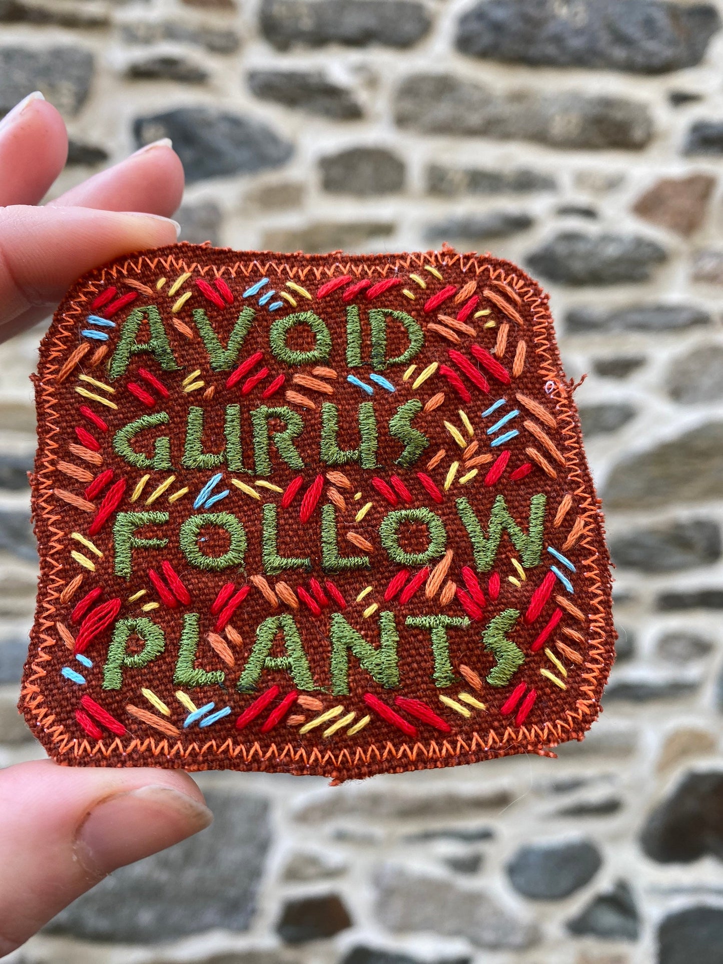 Avoid Gurus. Terence McKenna Quote. Handmade Canvas Patch. Hand Dyed And Embroidered