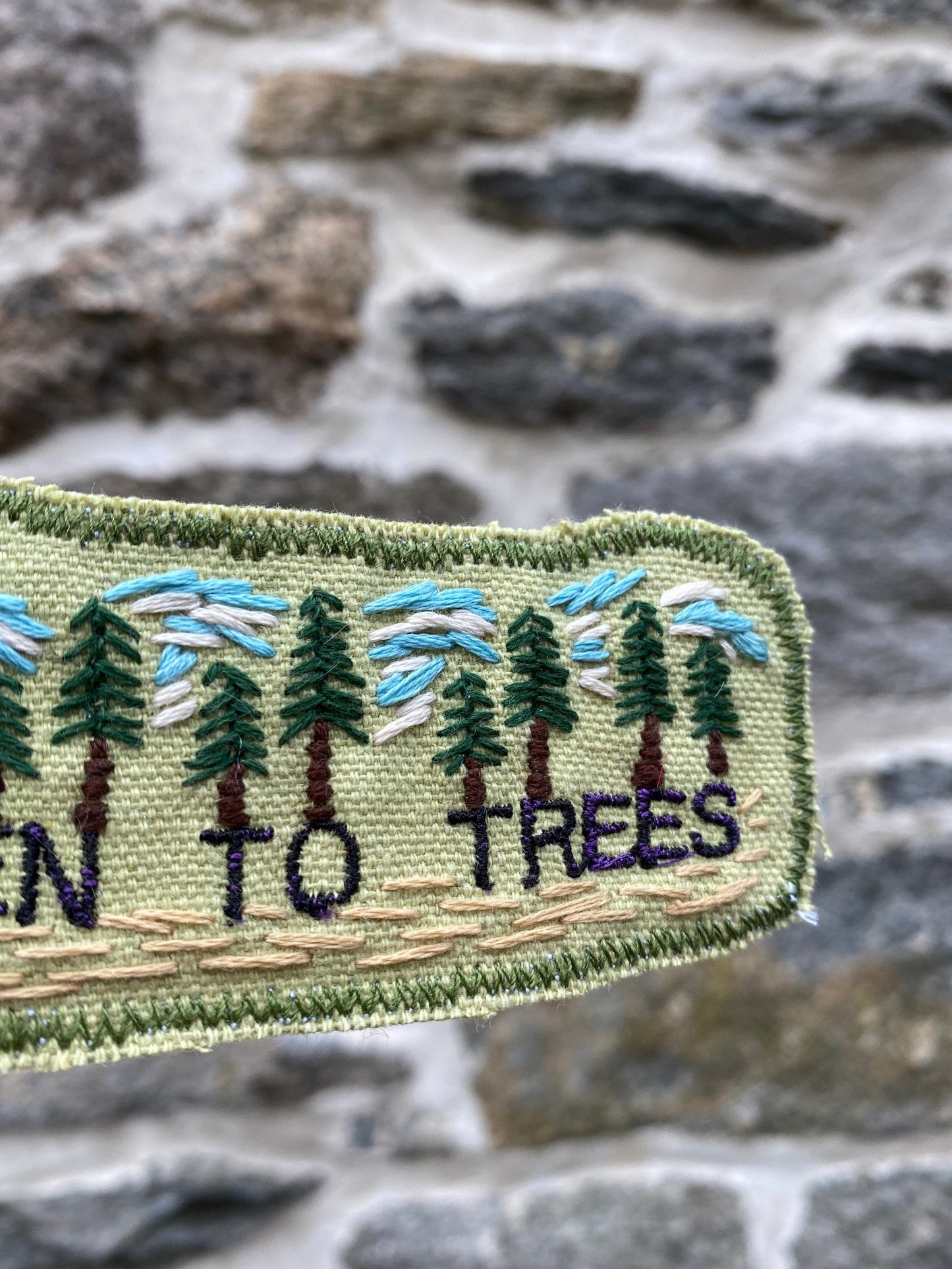 Listen to Trees - Handmade Embroidered Canvas Patch