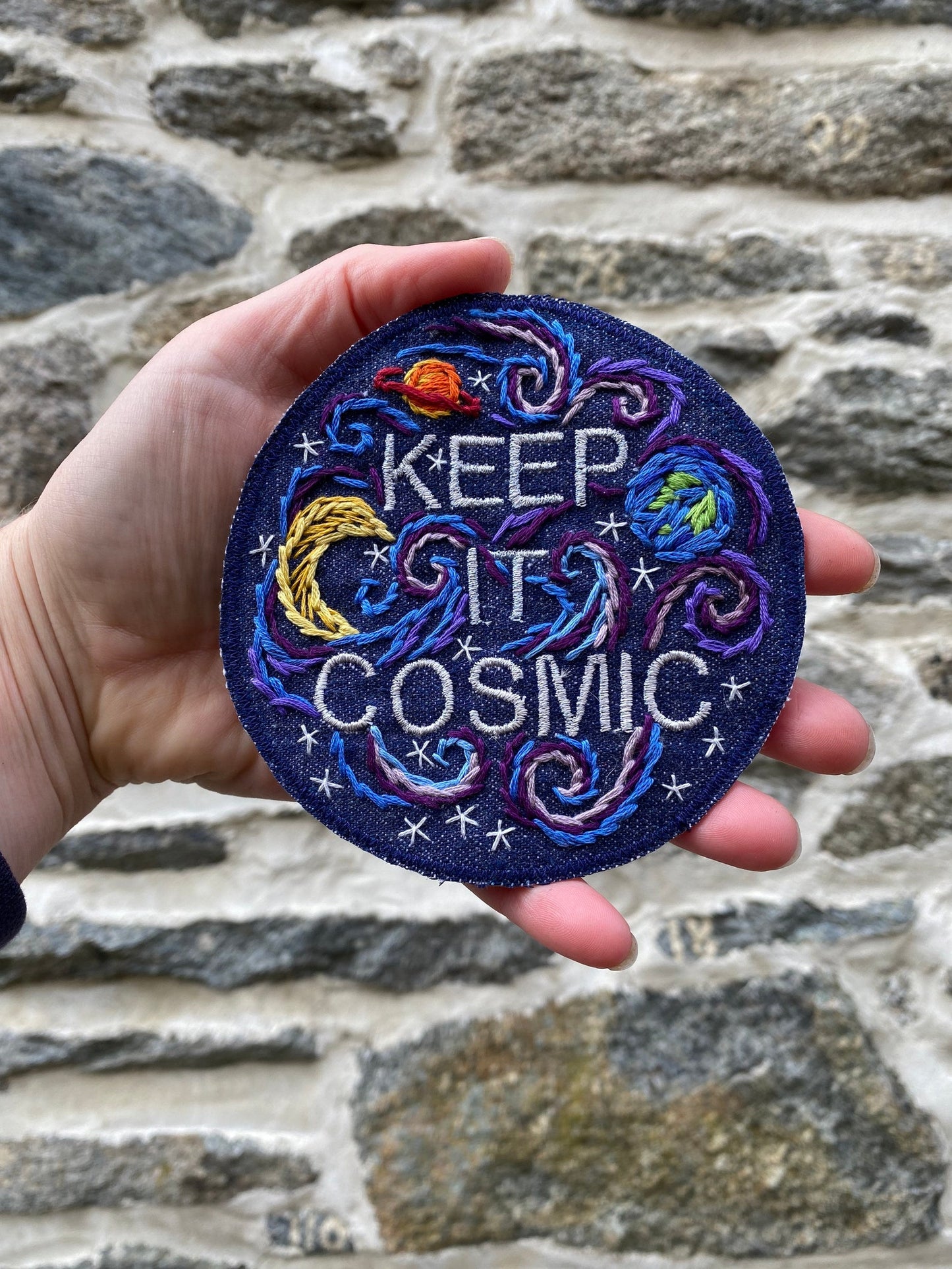 KEEP IT COSMIC Large Embroidered Denim Patch