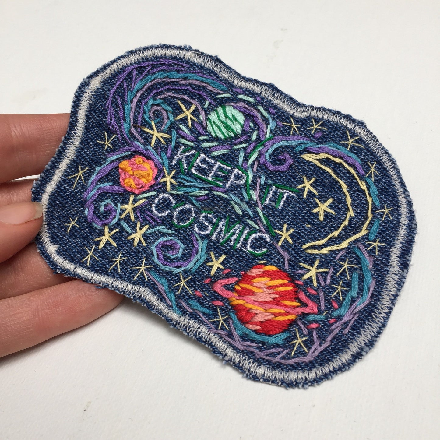 KEEP IT COSMIC Large Embroidered Denim Patch