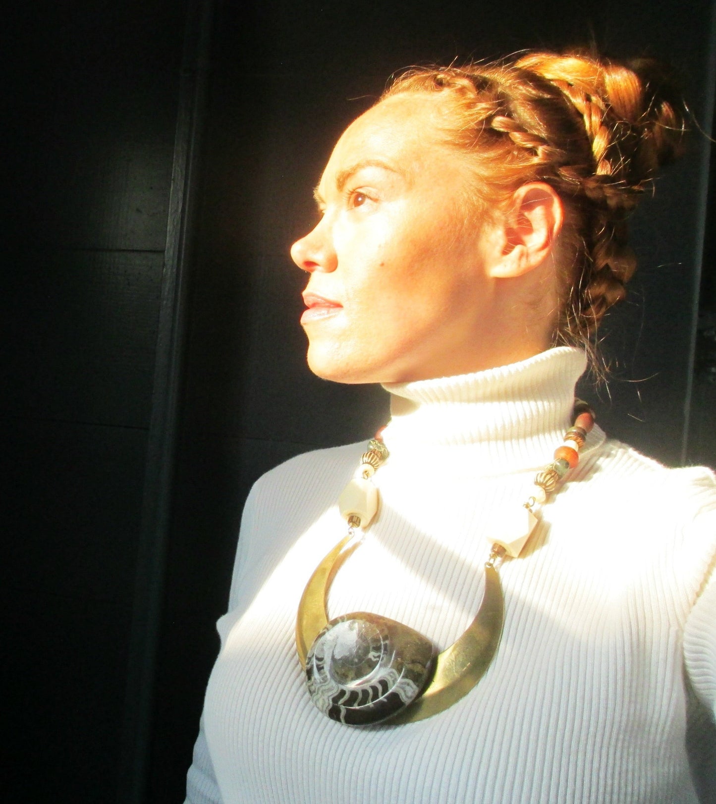 Goniatite Fossil Statement Necklace. Ancient Alien Tribal Bohemian Jewelry