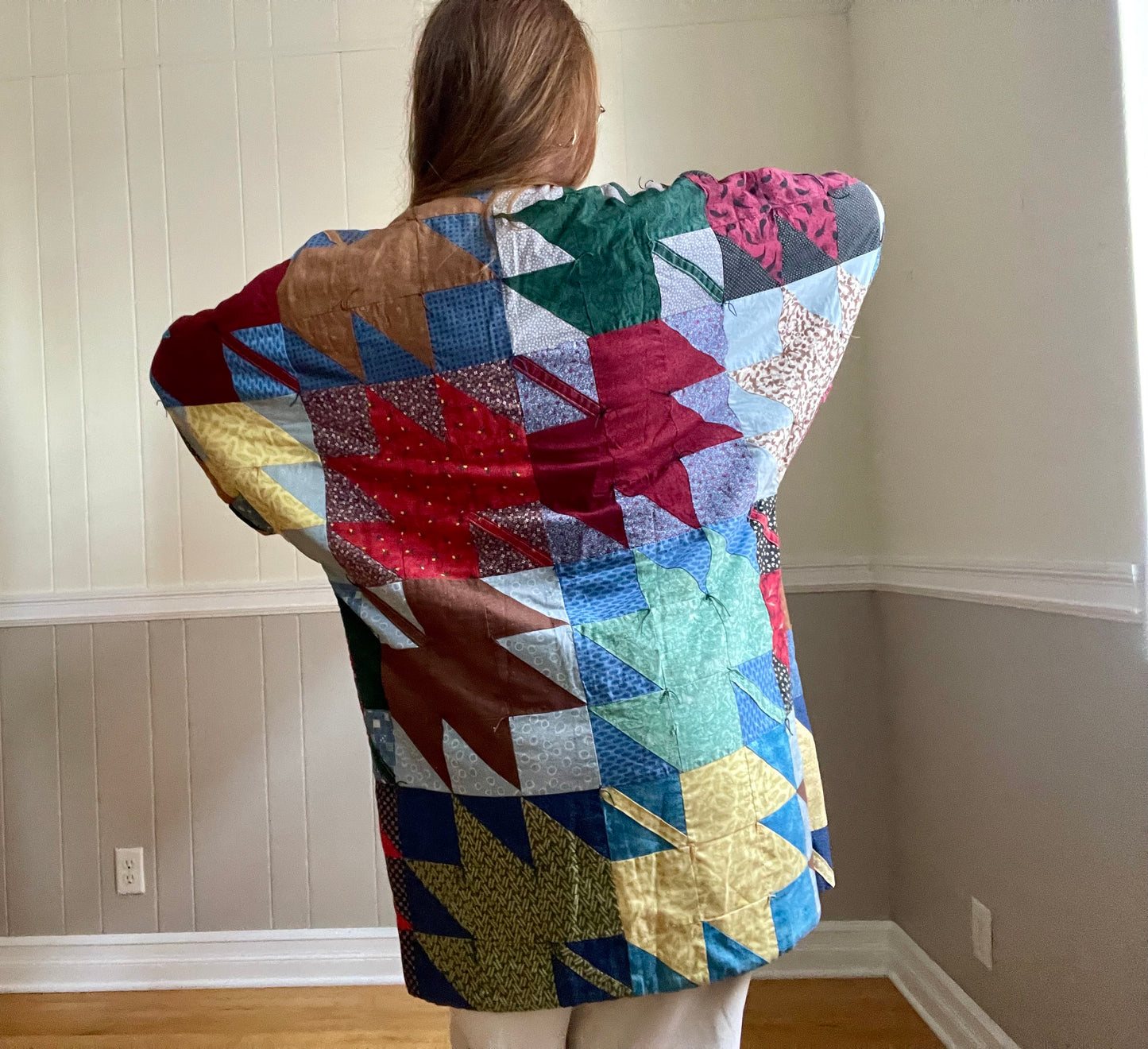Patchwork Quilt Coat. Vintage Quilt. One of a Kind. Medium - Large. Open Sized. 100% Cotton. Natural Fiber