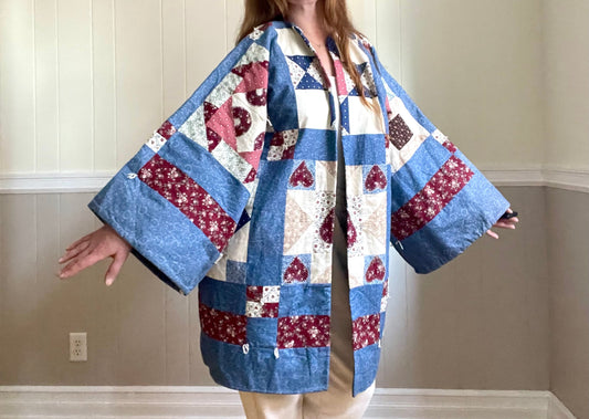 Patchwork Quilt Coat. Vintage Quilt. One of a Kind. Medium - Large. Open Sized. 100% Cotton. Natural Fiber