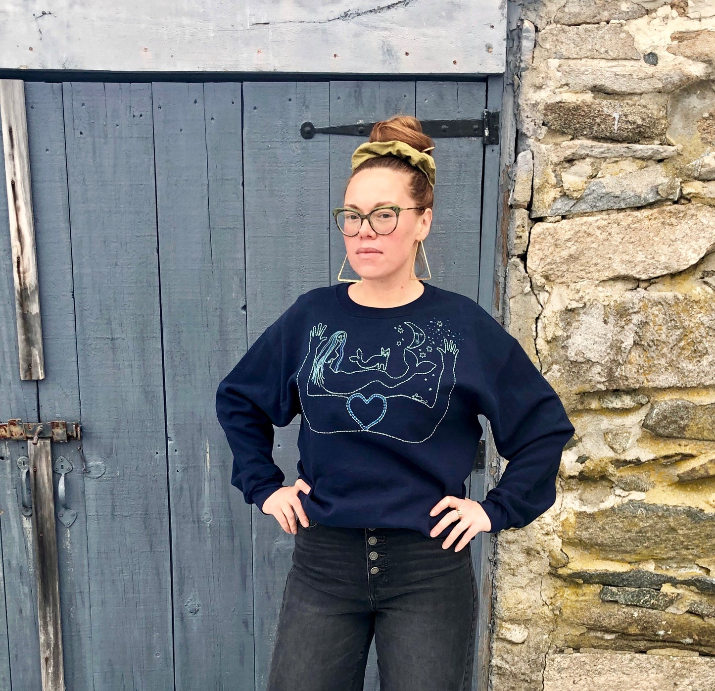 Cosmic Cat Lady. Hand Embroidered Crewneck Sweatshirt
