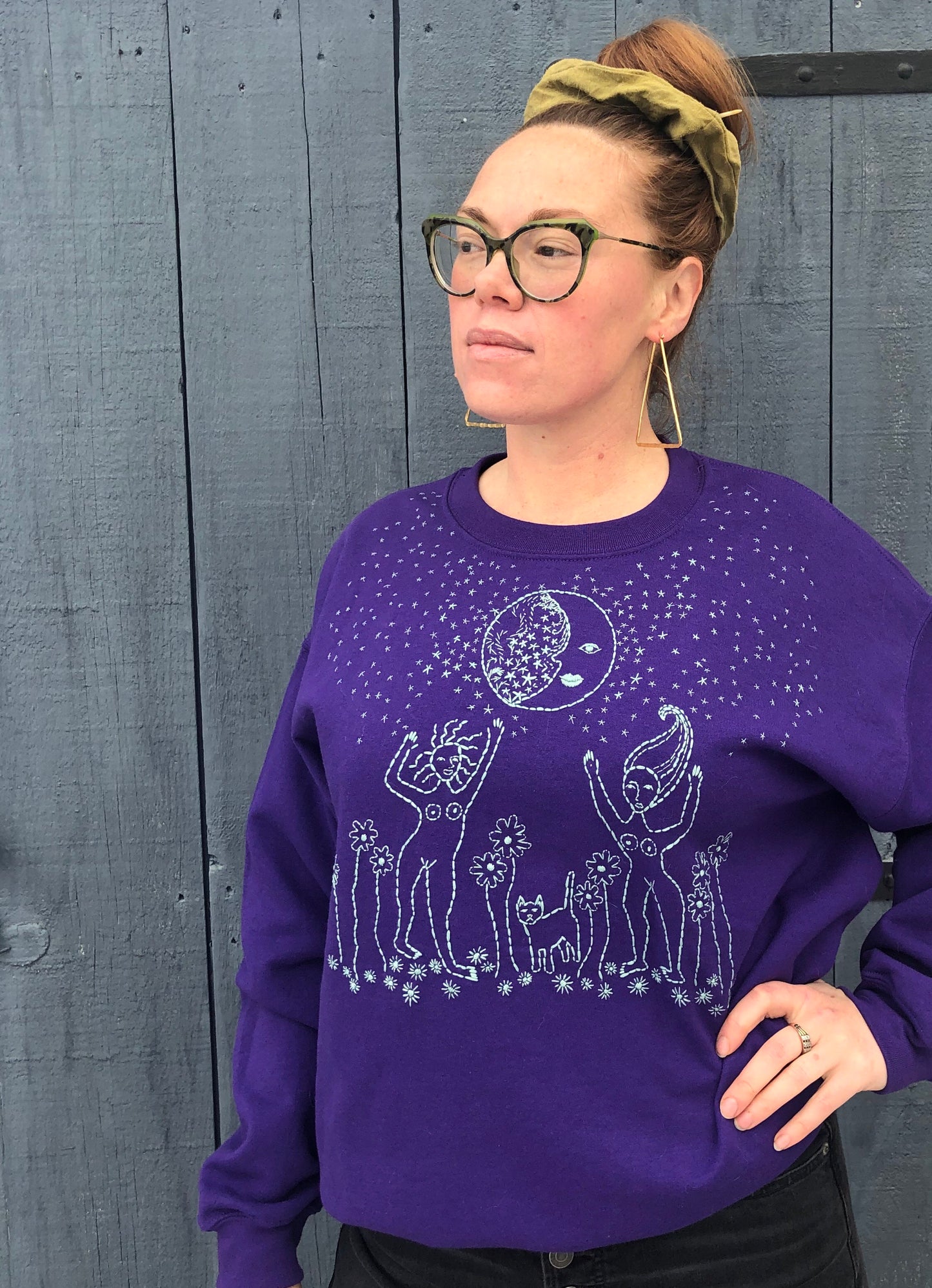 Ladies Lunar Jam Sesh. Hand Embroidered Crewneck Sweatshirt