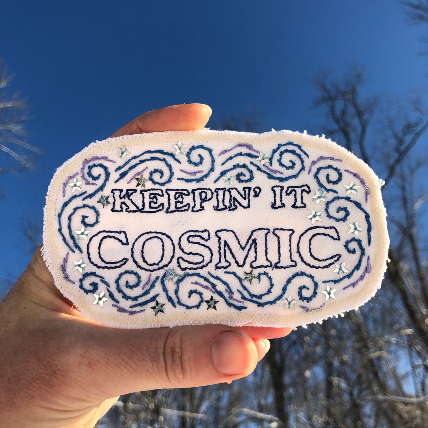 Keepin’ it Cosmic Large Embroidered Patch. Cotton Canvas