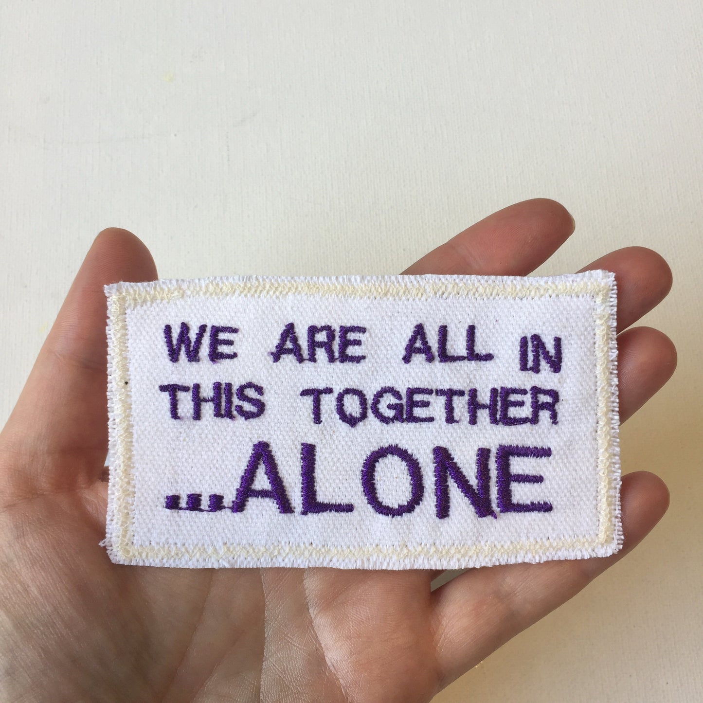 Together, Alone. Handmade Embroidered Canvas Patch.