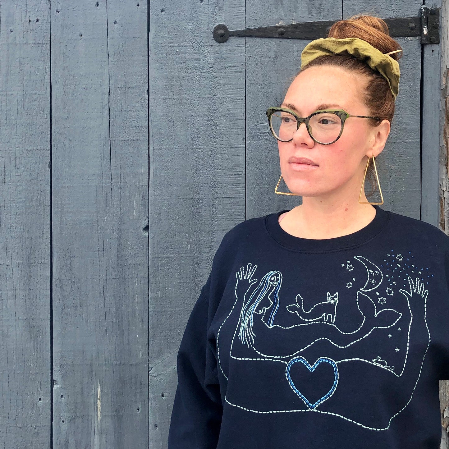 Cosmic Cat Lady. Hand Embroidered Crewneck Sweatshirt
