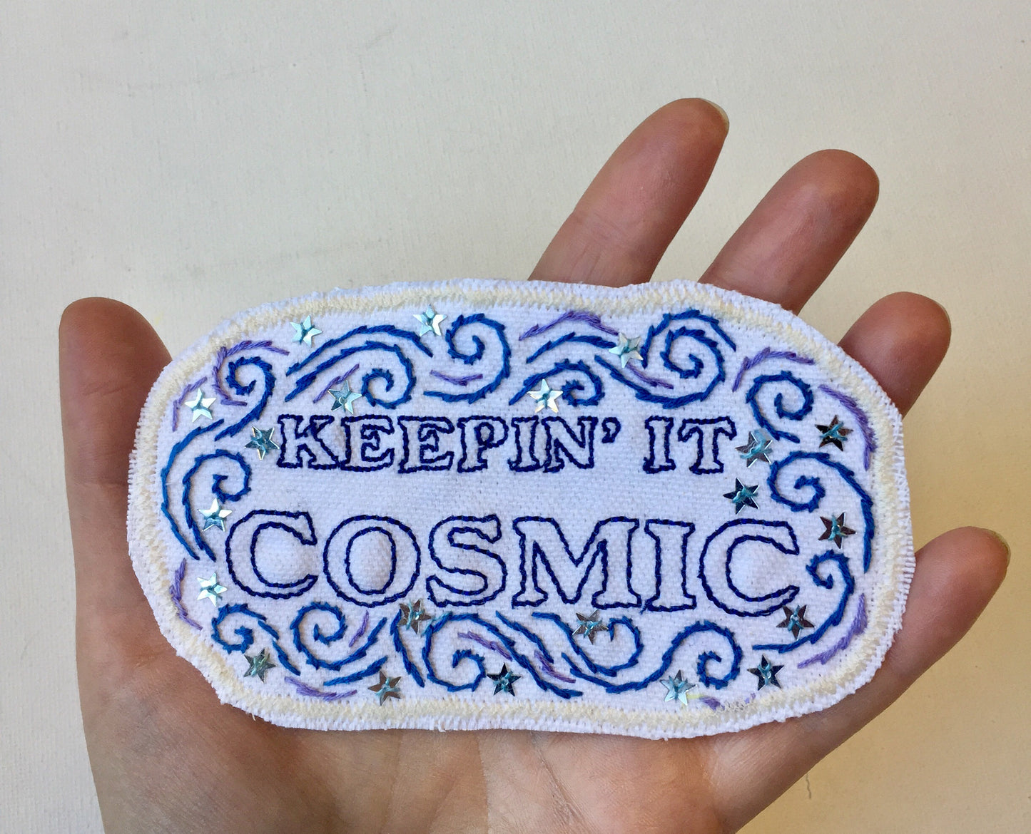 Keepin’ it Cosmic Large Embroidered Patch. Cotton Canvas