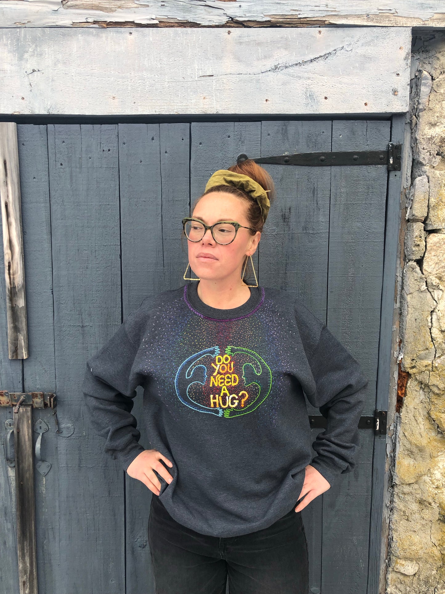 Do You Need A Hug? Hand Embroidered Crewneck Sweatshirt