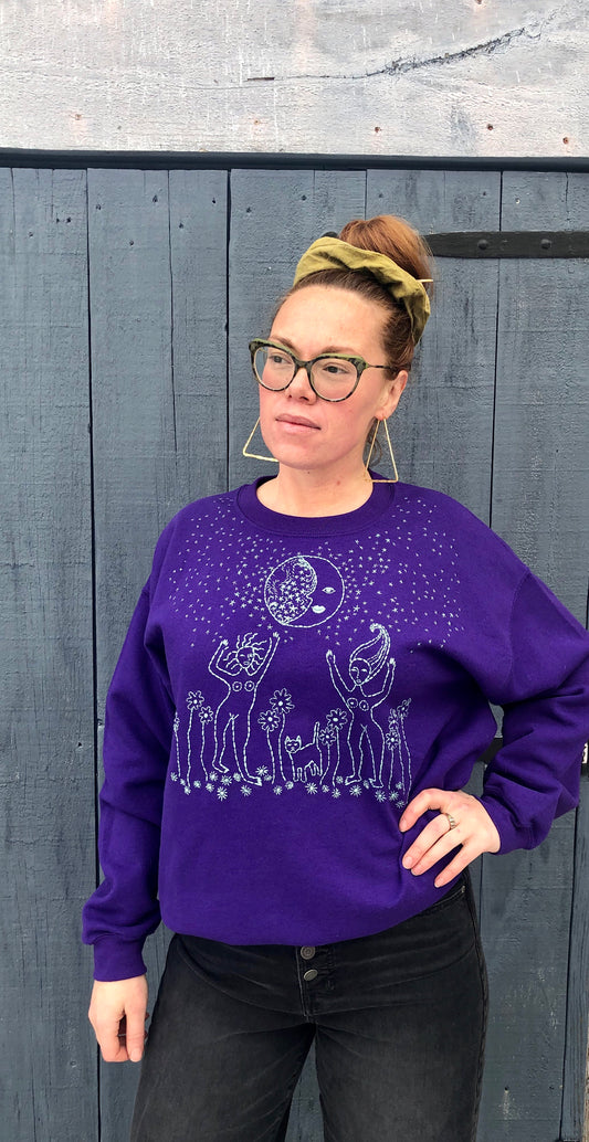 Ladies Lunar Jam Sesh. Hand Embroidered Crewneck Sweatshirt