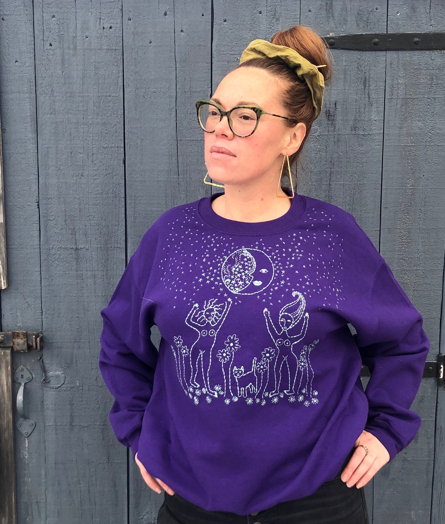 Ladies Lunar Jam Sesh. Hand Embroidered Crewneck Sweatshirt