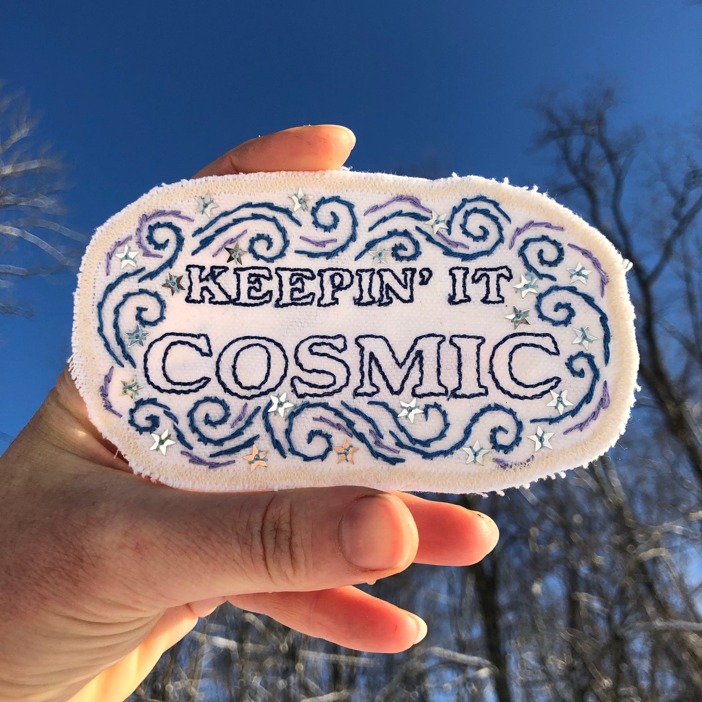 Keepin’ it Cosmic Large Embroidered Patch. Cotton Canvas