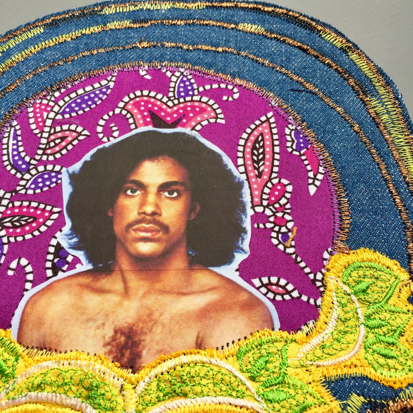 Prince. Handmade Jean Jacket Patch. Vintage Denim and Embroidery