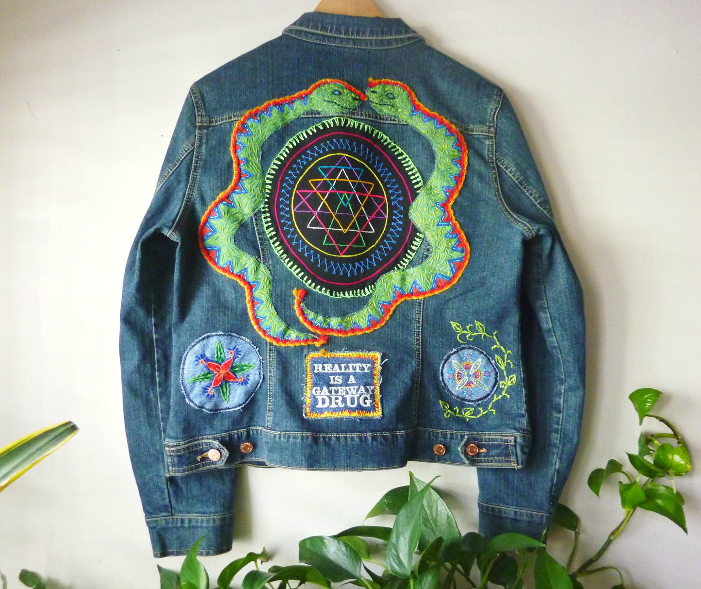 Sacred Snakes Hand Painted & Embroidered Jean Jacket