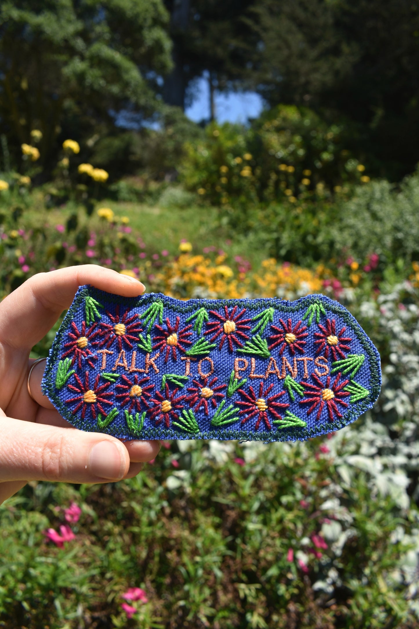 Talk To Plants. Handmade Embroidered Canvas Patch. One of a Kind