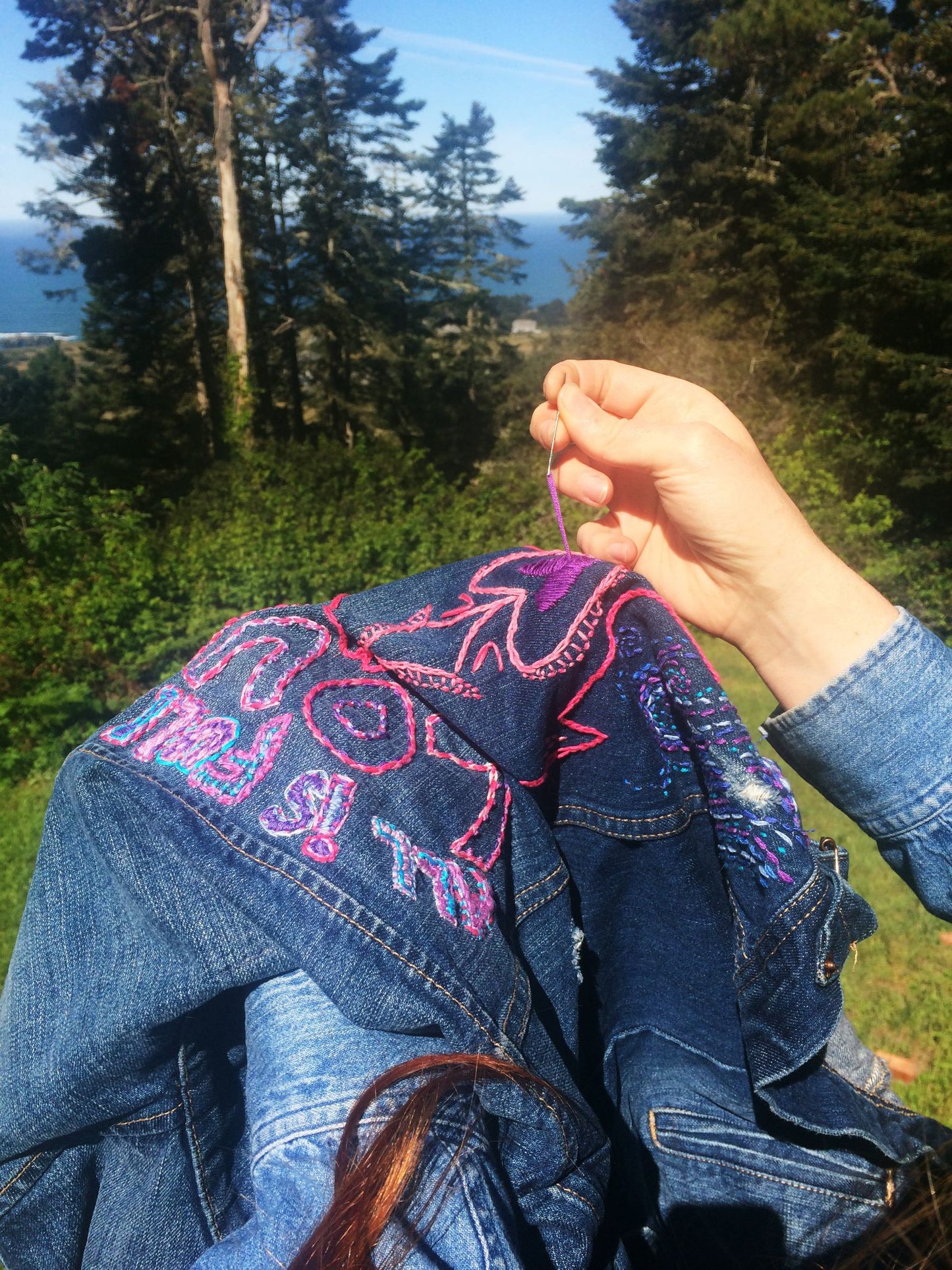 All Is Full Of Love Hand-Embroidered Vintage Denim Jacket