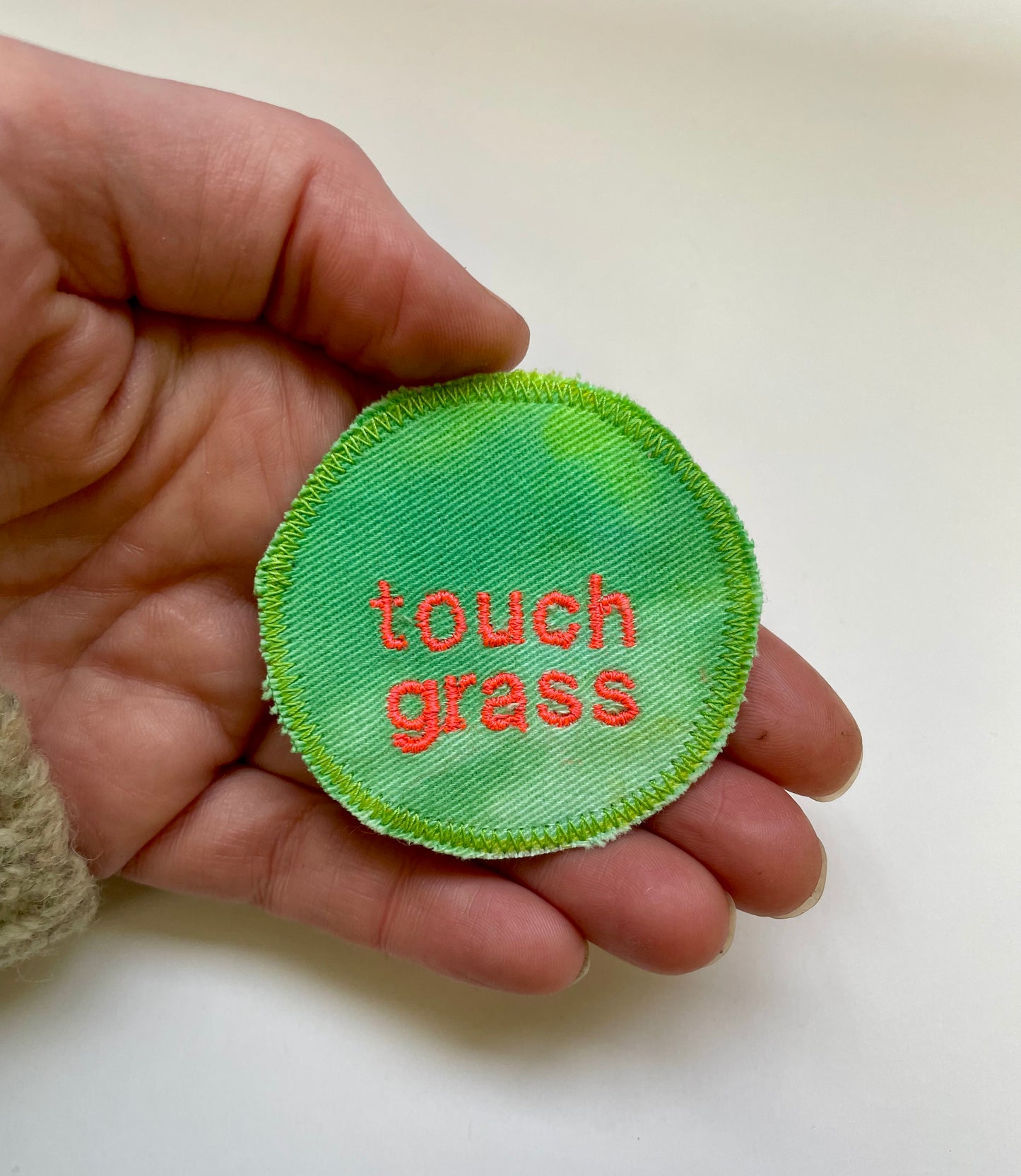 Touch Grass. Handmade Upcycled Canvas Patch.