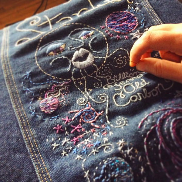 WE ARE STARDUST Hand-Embroidered Vintage Denim Jacket