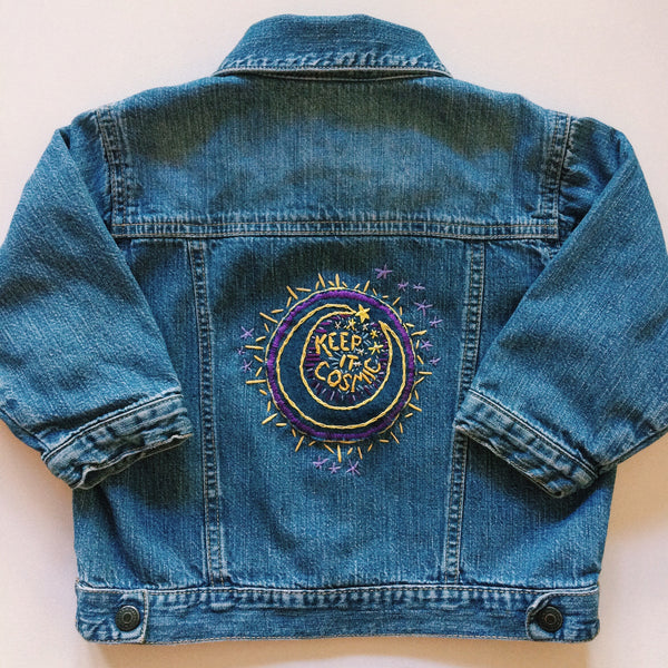 Keep It Cosmic Hand-Embroidered Denim Baby Jacket SALE
