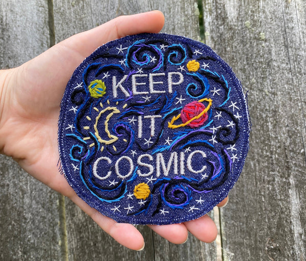 KEEP IT COSMIC Large Embroidered Denim Patch