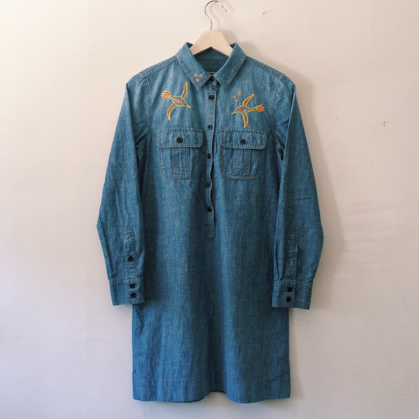 Dreams of Flying Hand Embroidered Denim Tunic.  Size Small. One of a Kind and Ready to Ship