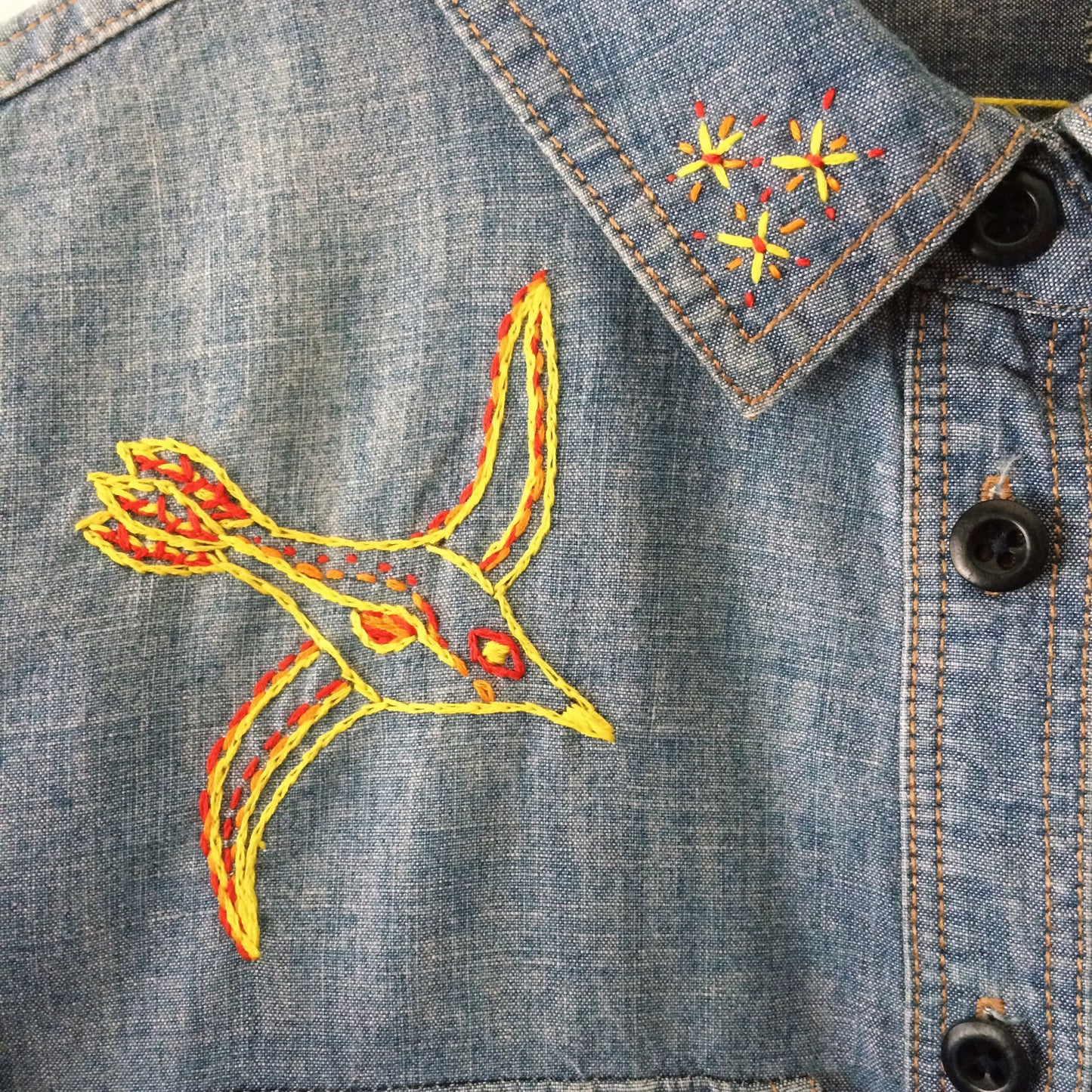 Dreams of Flying Hand Embroidered Denim Tunic.  Size Small. One of a Kind and Ready to Ship