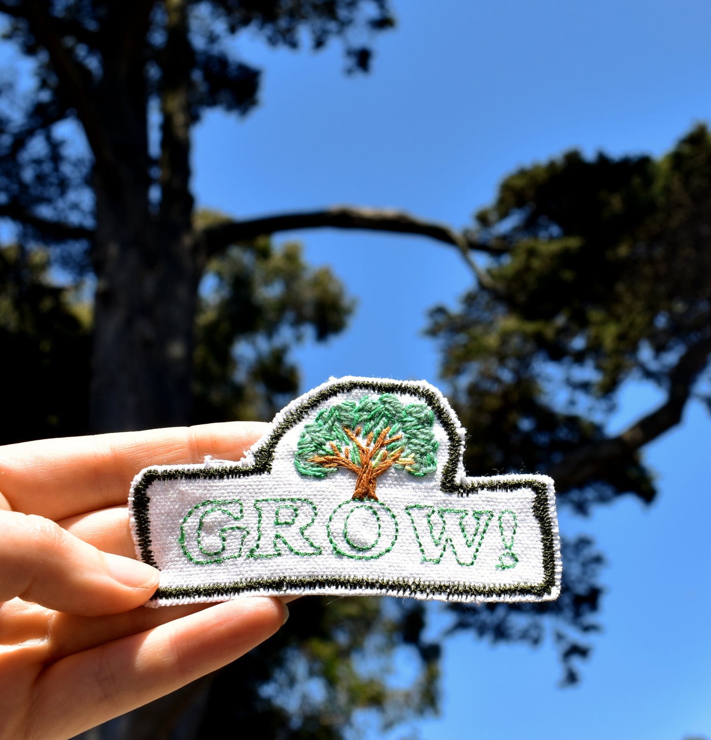 GROW! Embroidered Patch on Denim. Free Shipping